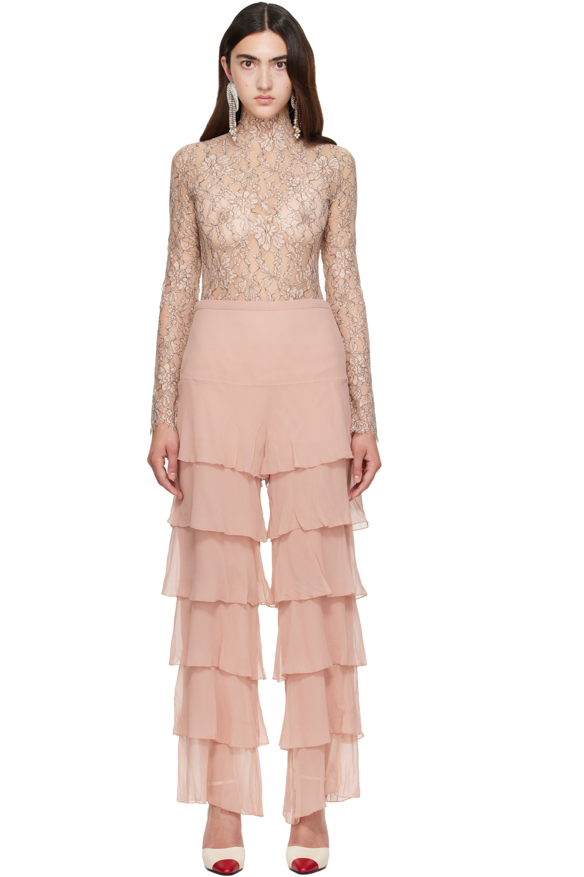 Valentino - Pink Tiered Georgette Trousers