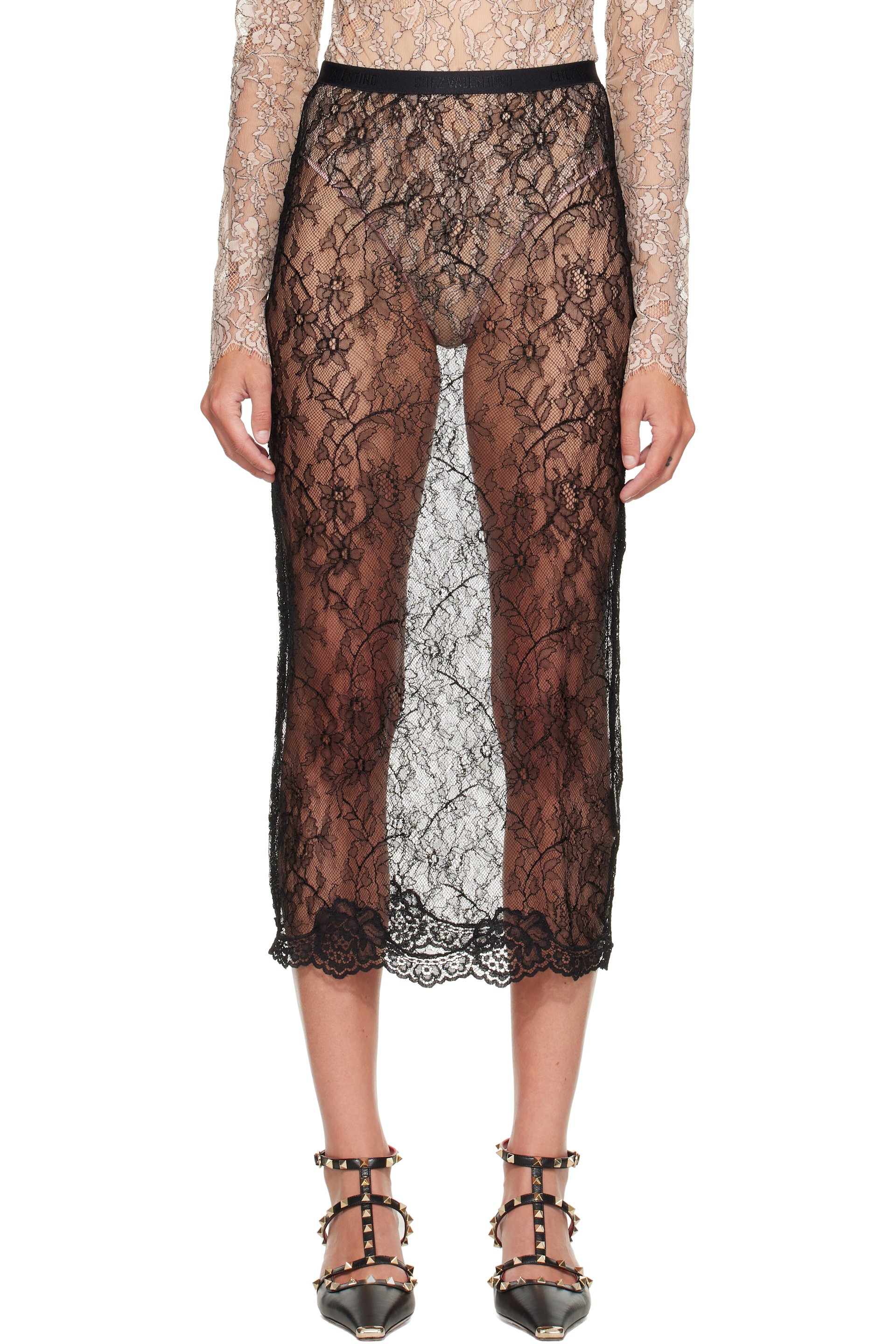Valentino - Black Lace Midi Skirt