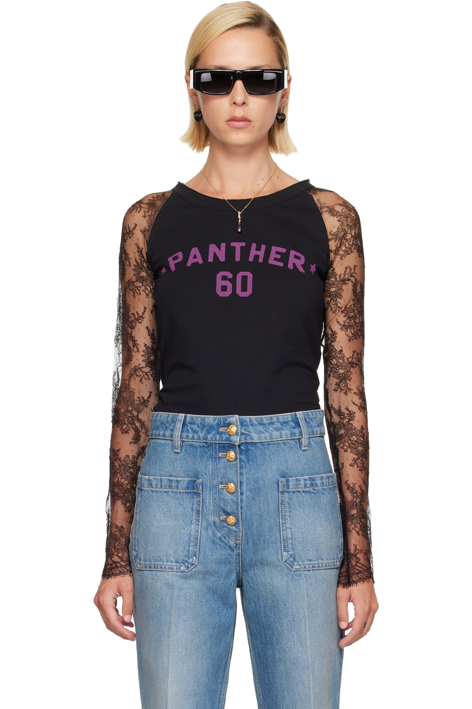 Valentino - Black Lace 'Panther 60' T-shirt