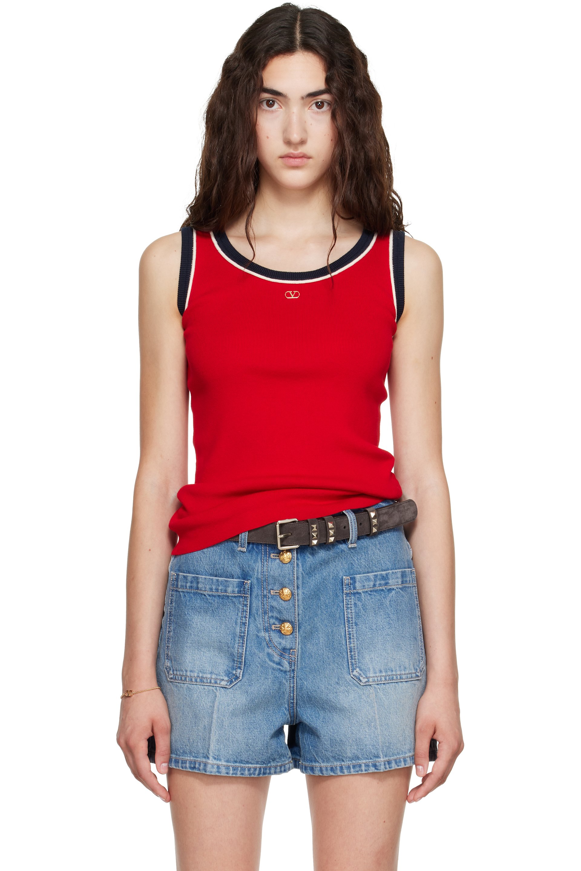 Valentino - Red Knit Cotton VLogo Tank Top
