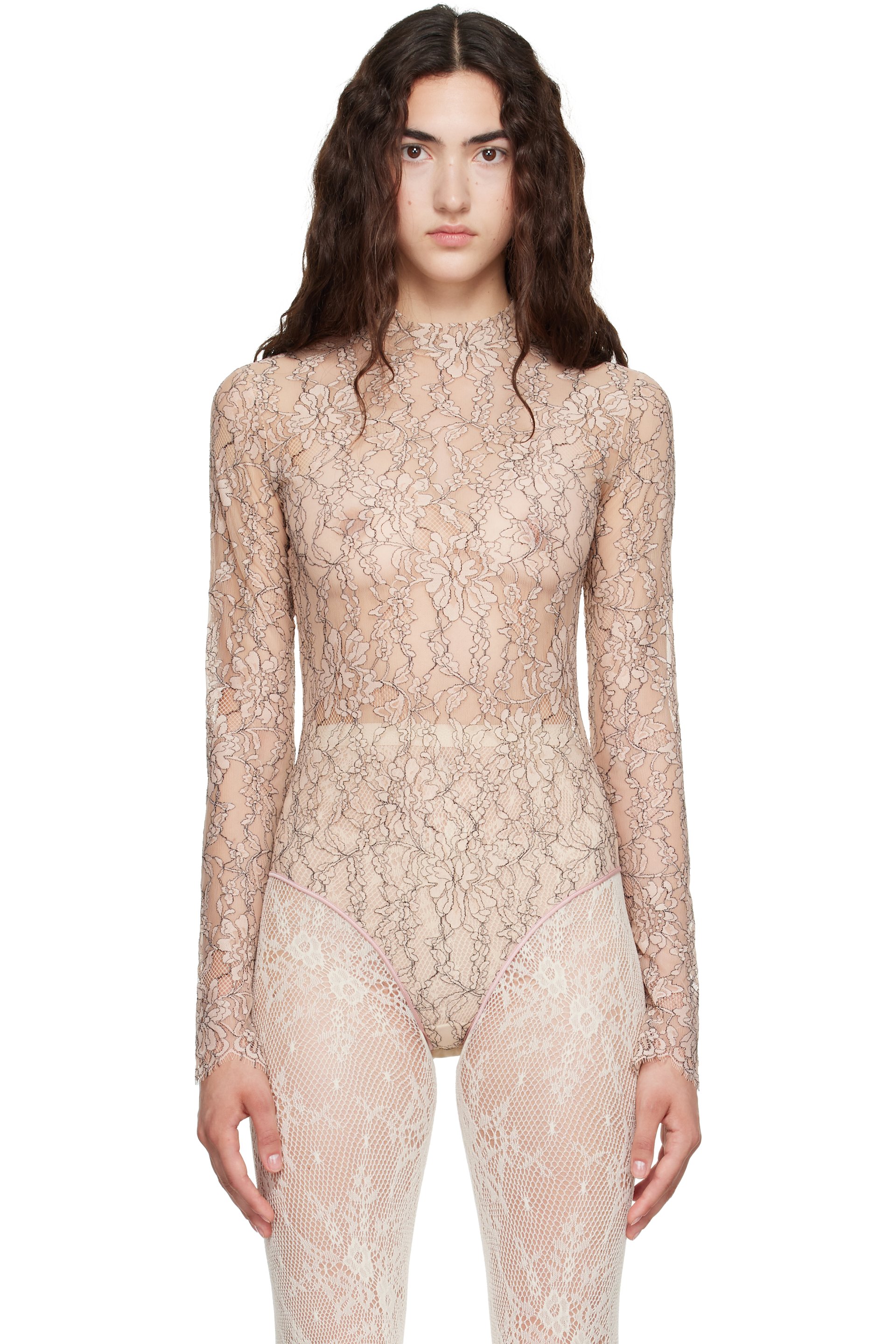 Valentino - Beige Floral Lace Bodysuit