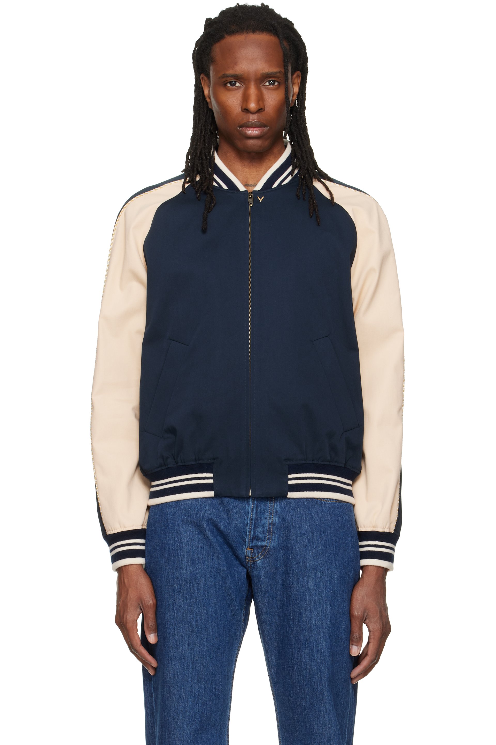 Valentino - Navy Canvas & Fine Gabardine Bomber Jacket