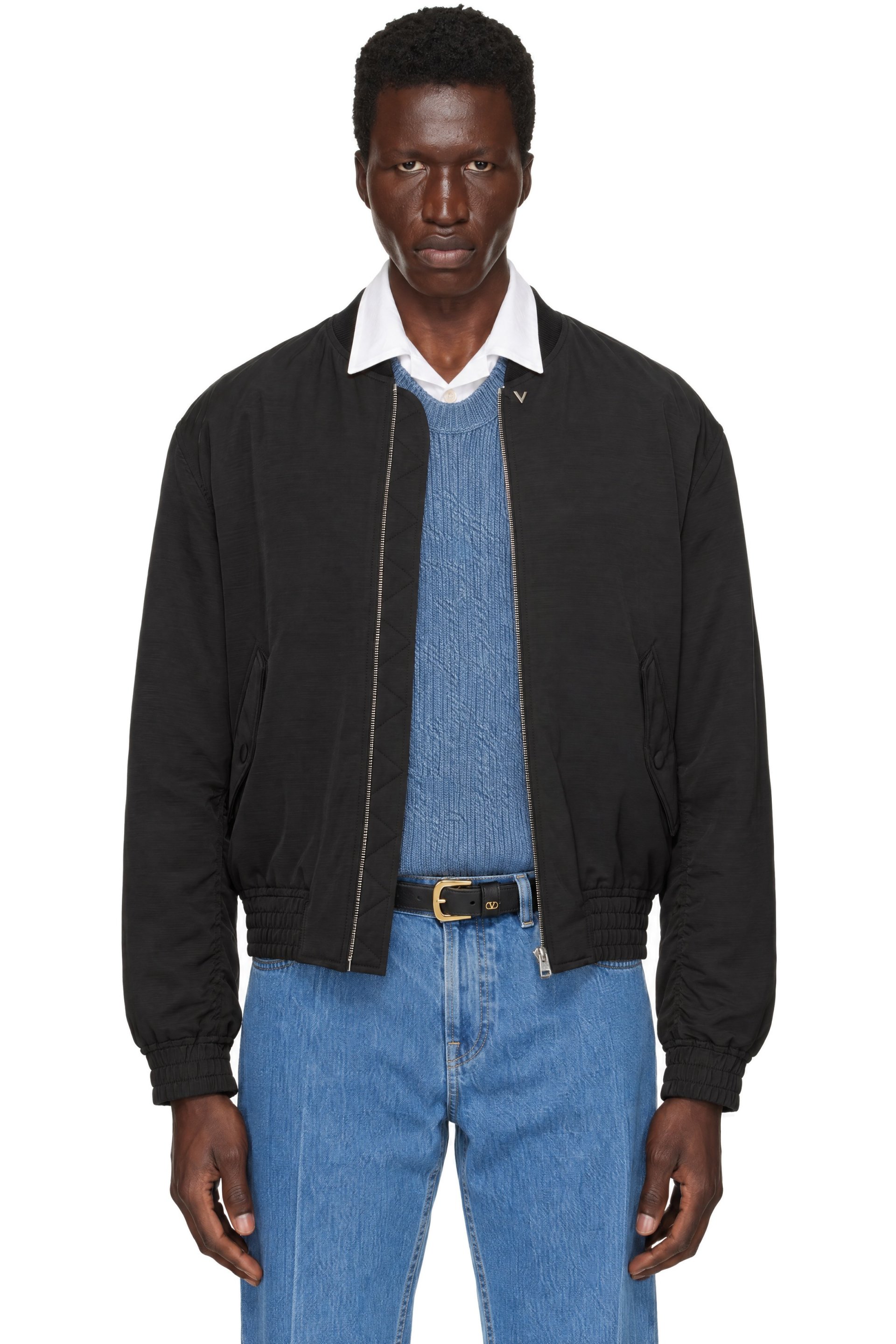 Valentino - Black Valentino Metallic V Detail Bomber Jacket