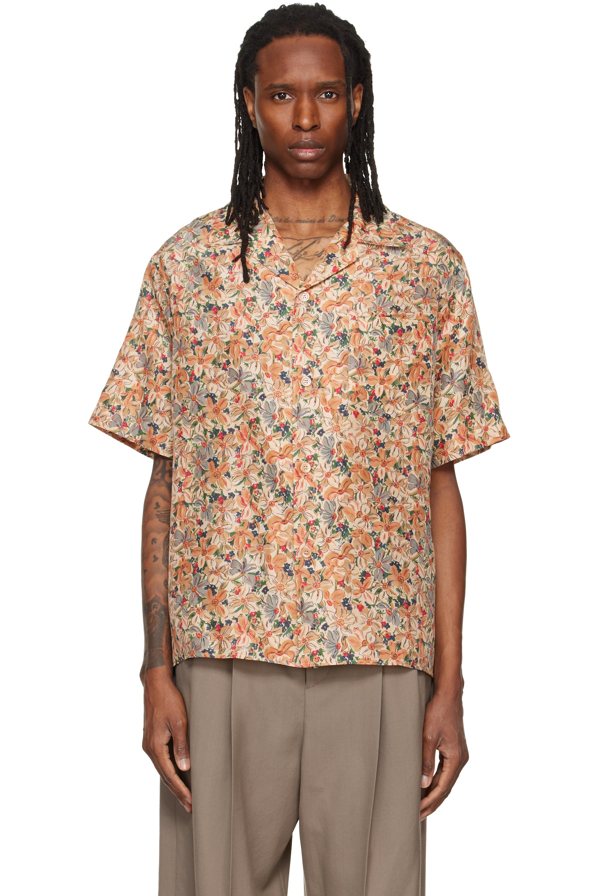 Valentino - Beige Floral Silk Bowling Shirt