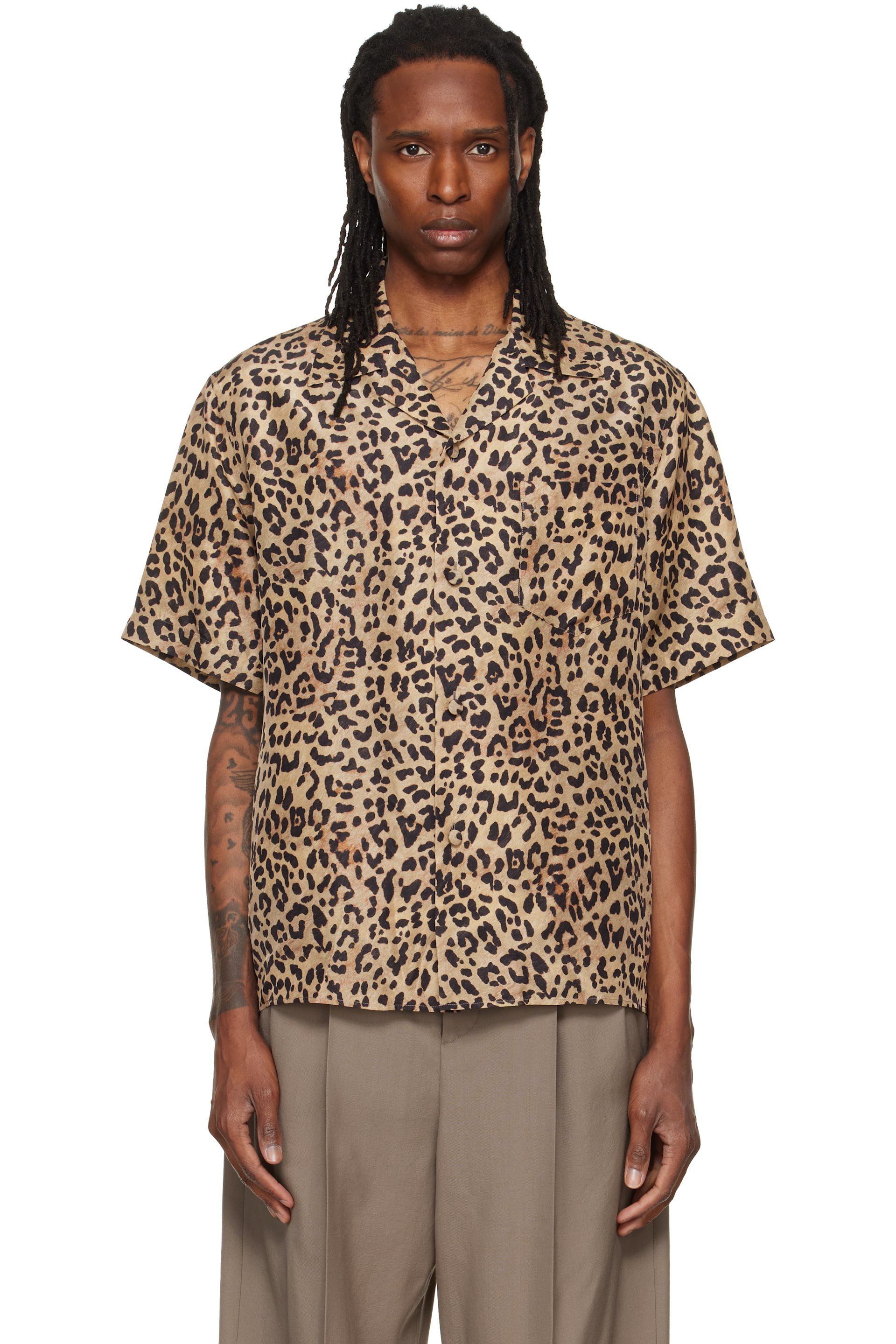 Valentino - Beige & Black Habotai Silk Bowling Shirt