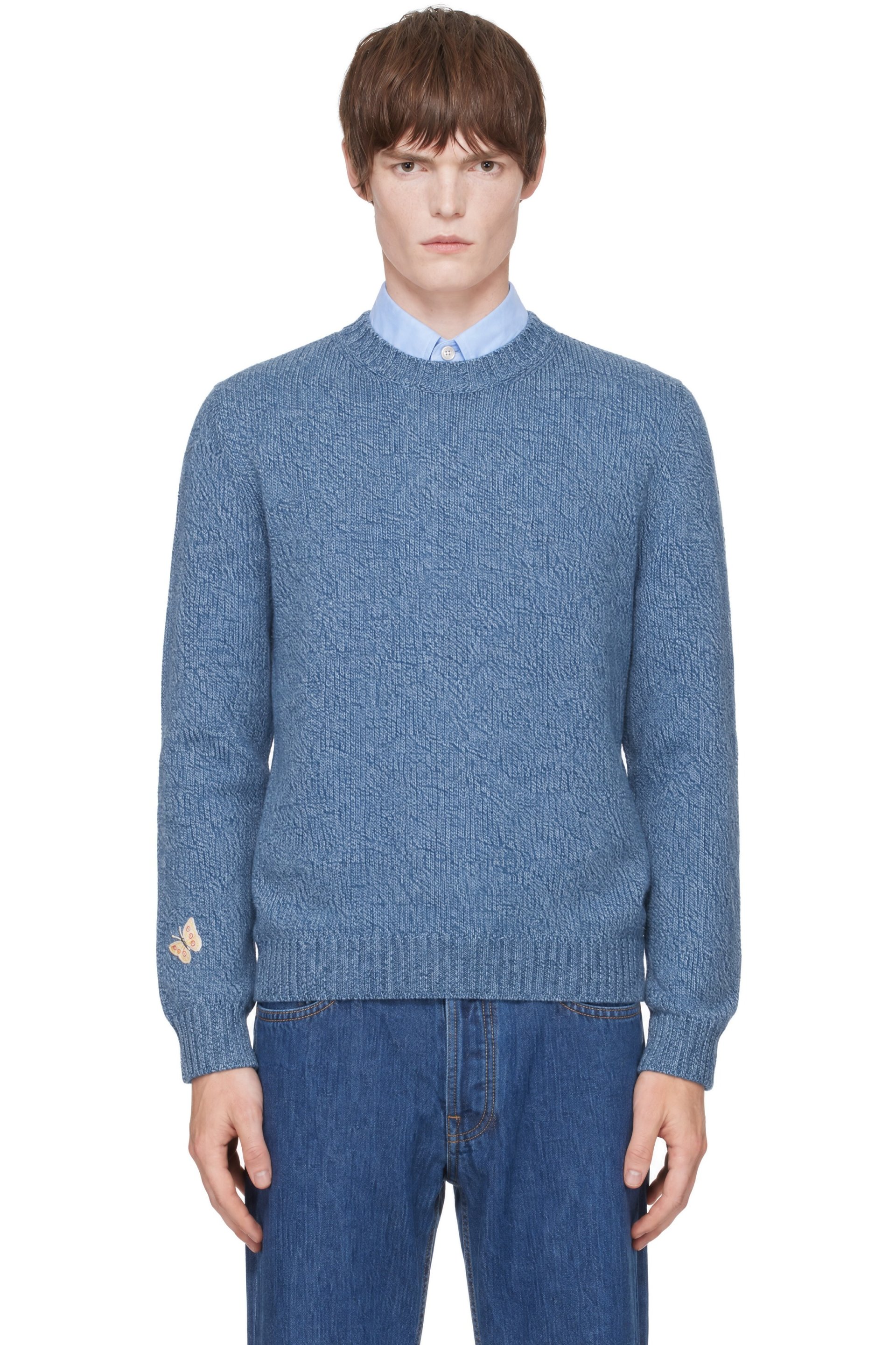 Valentino - Pull bleu en laine à broderie de papillon