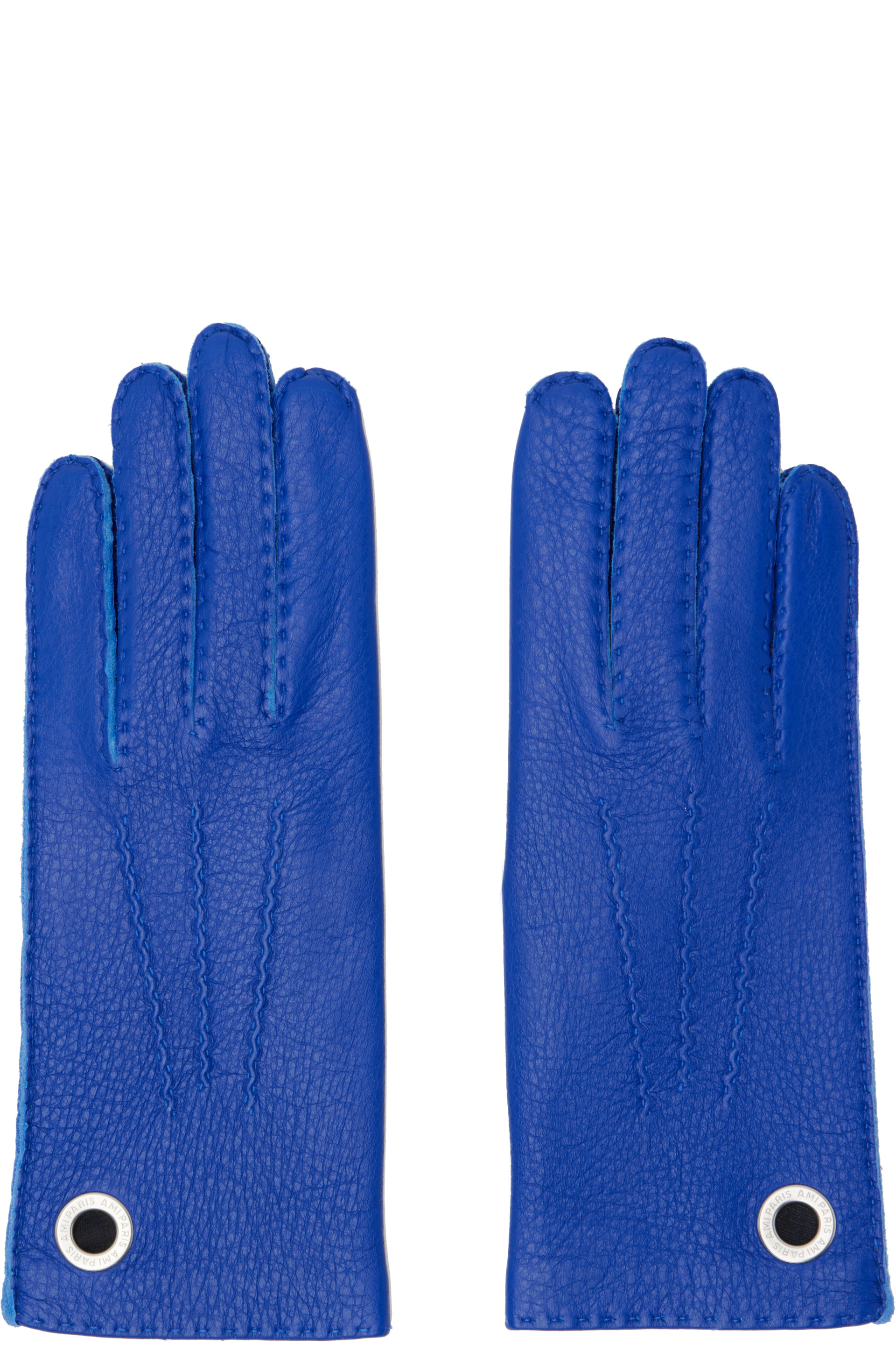 AMI Paris - Blue Grained Leather Gloves