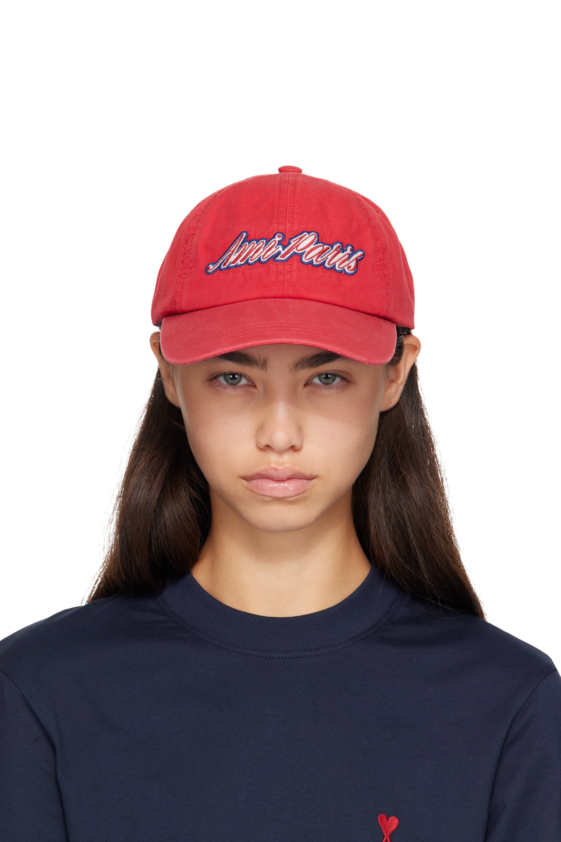 AMI Paris - Red Cotton 'AMI Paris' Embroidery Cap