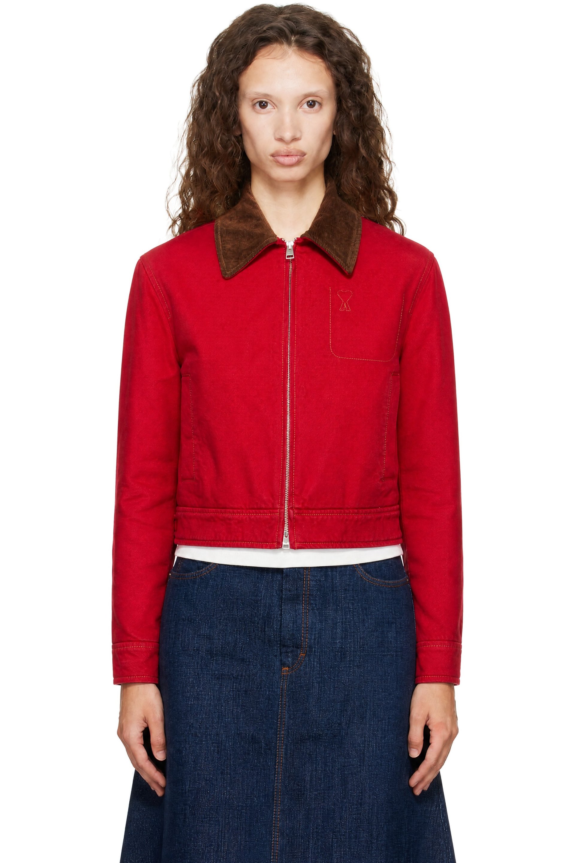 AMI Paris - Red Cotton Zipped Ami de Coeur Jacket