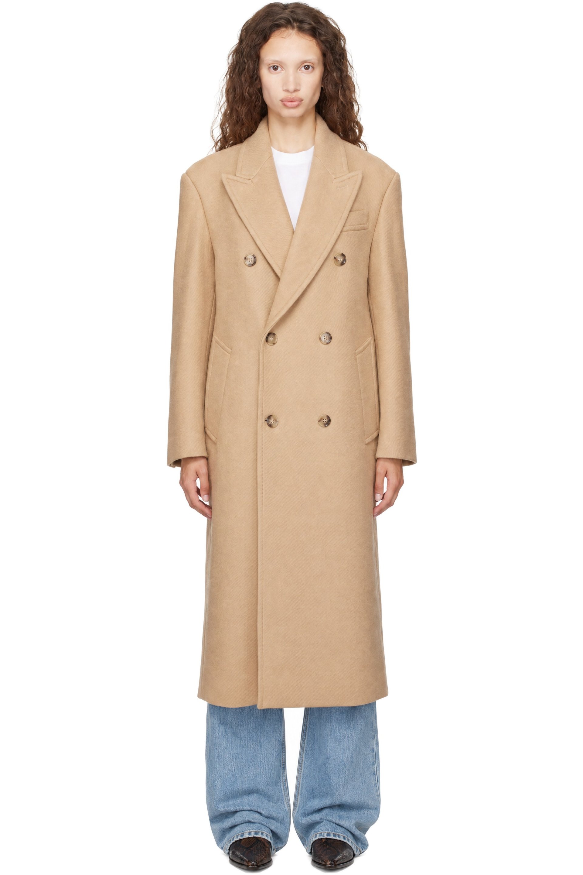 AMI Paris - Beige Long Double-Breasted Wool Coat