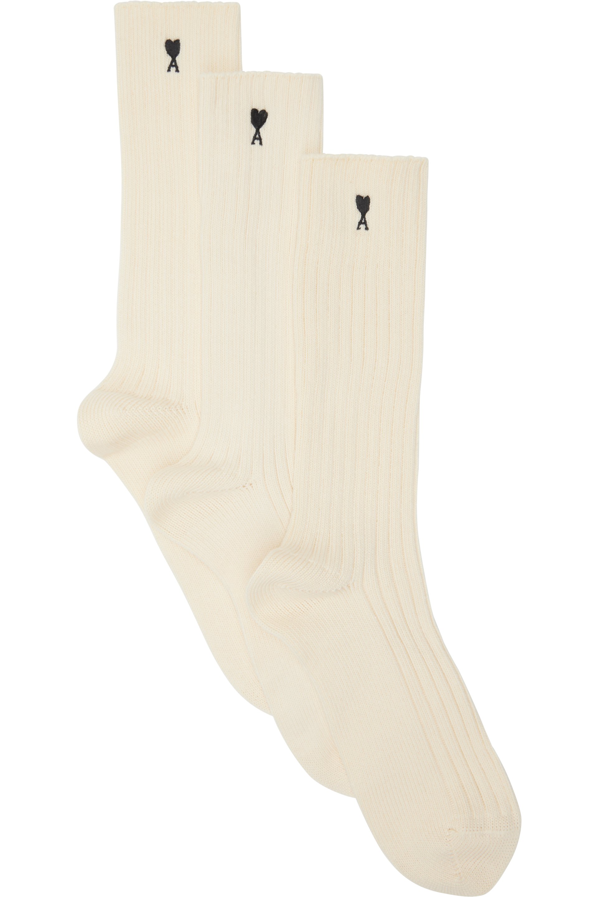 AMI Paris - Three-Pack Off-White Ami De Coeur Socks