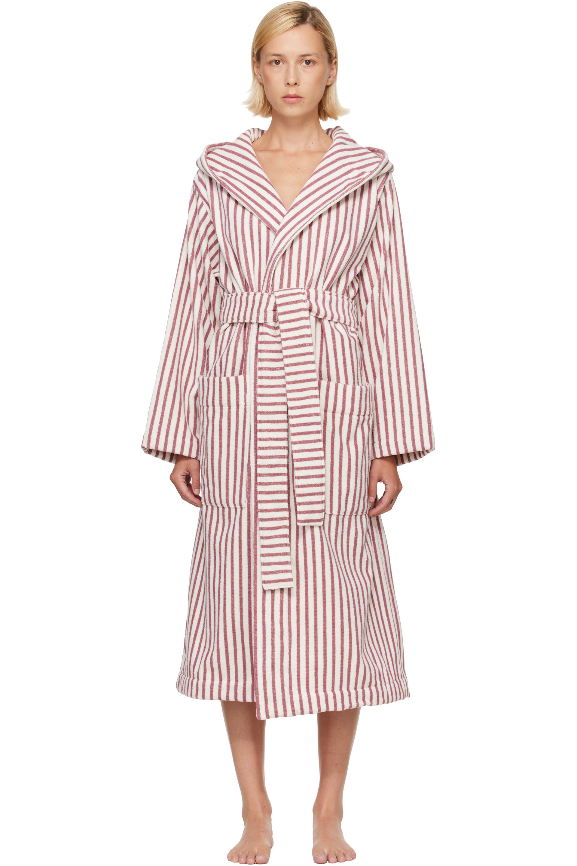 Tekla - White & Pink Terry Hooded Bathrobe