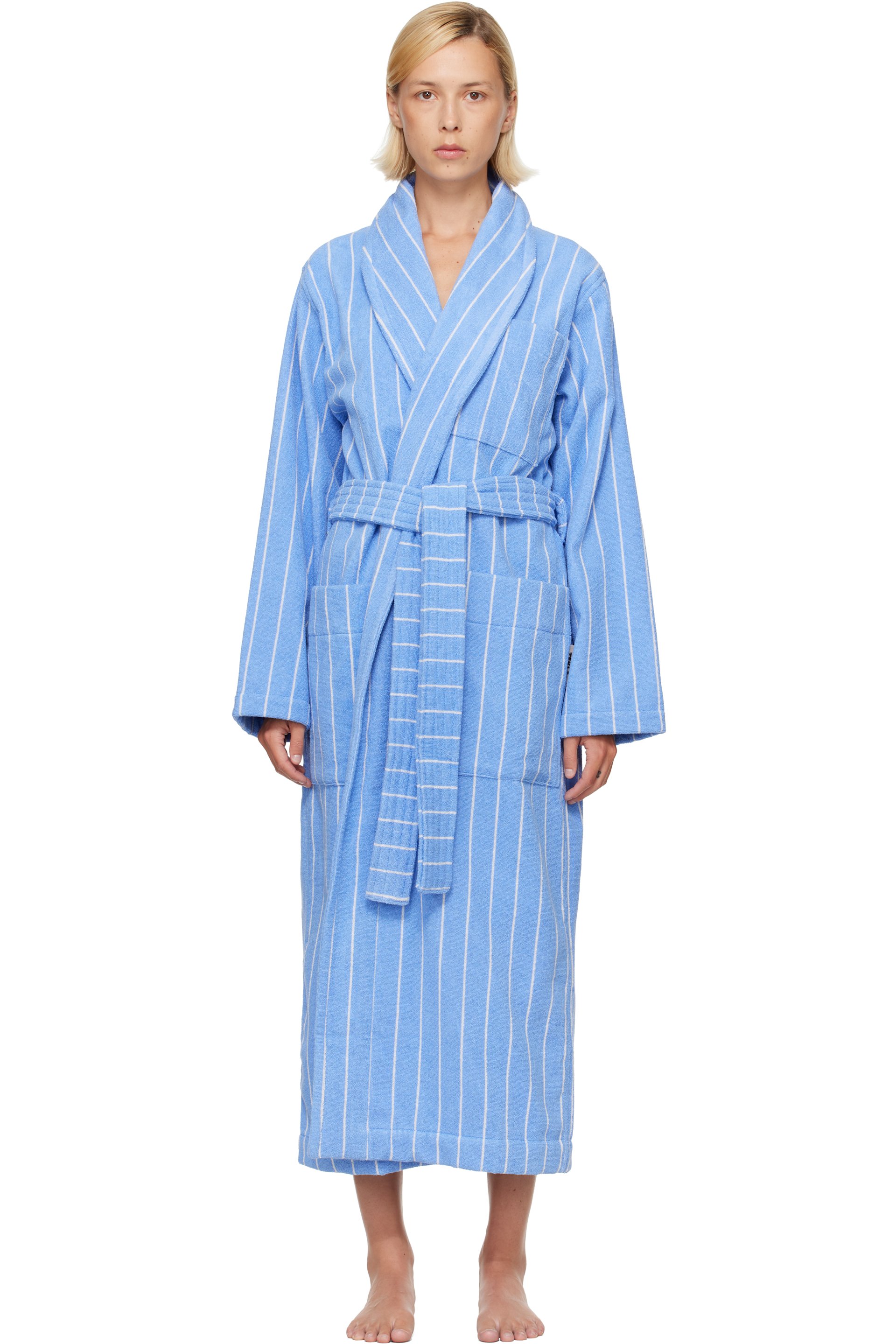 Tekla - Blue & White Terry Classic Bathrobe