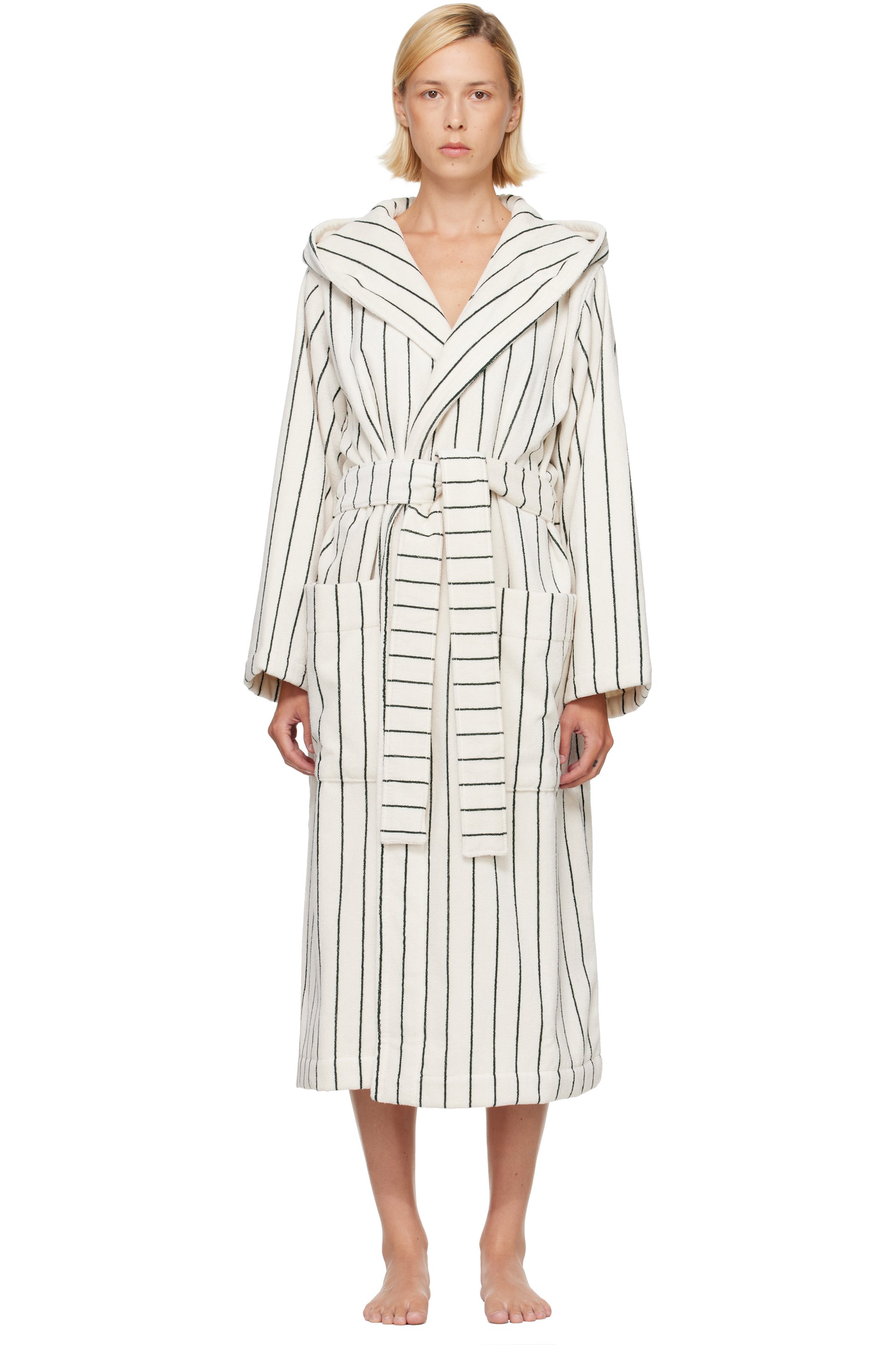 Tekla - Off-White & Green Terry Hooded Bathrobe