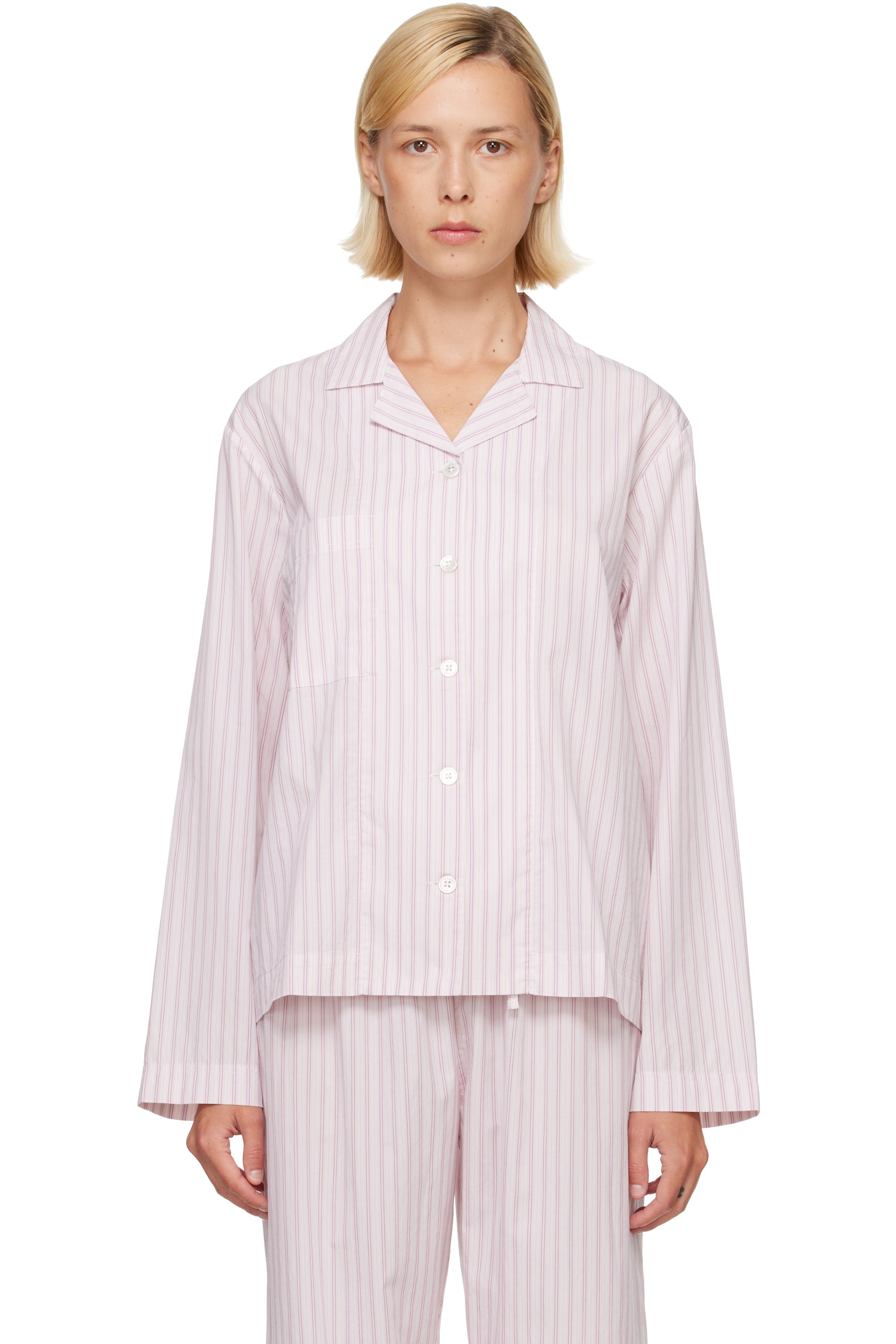Tekla - Pink Fine Twill Long-Sleeved Pyjama Shirt