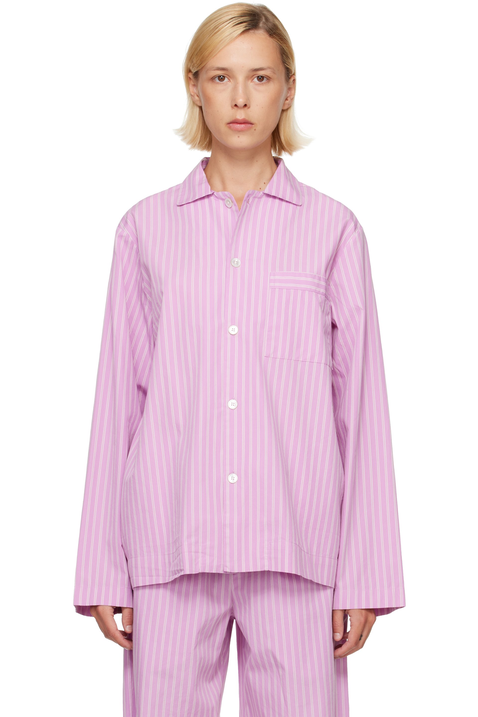 Tekla - Pink Poplin Long-Sleeved Pyjama Shirt