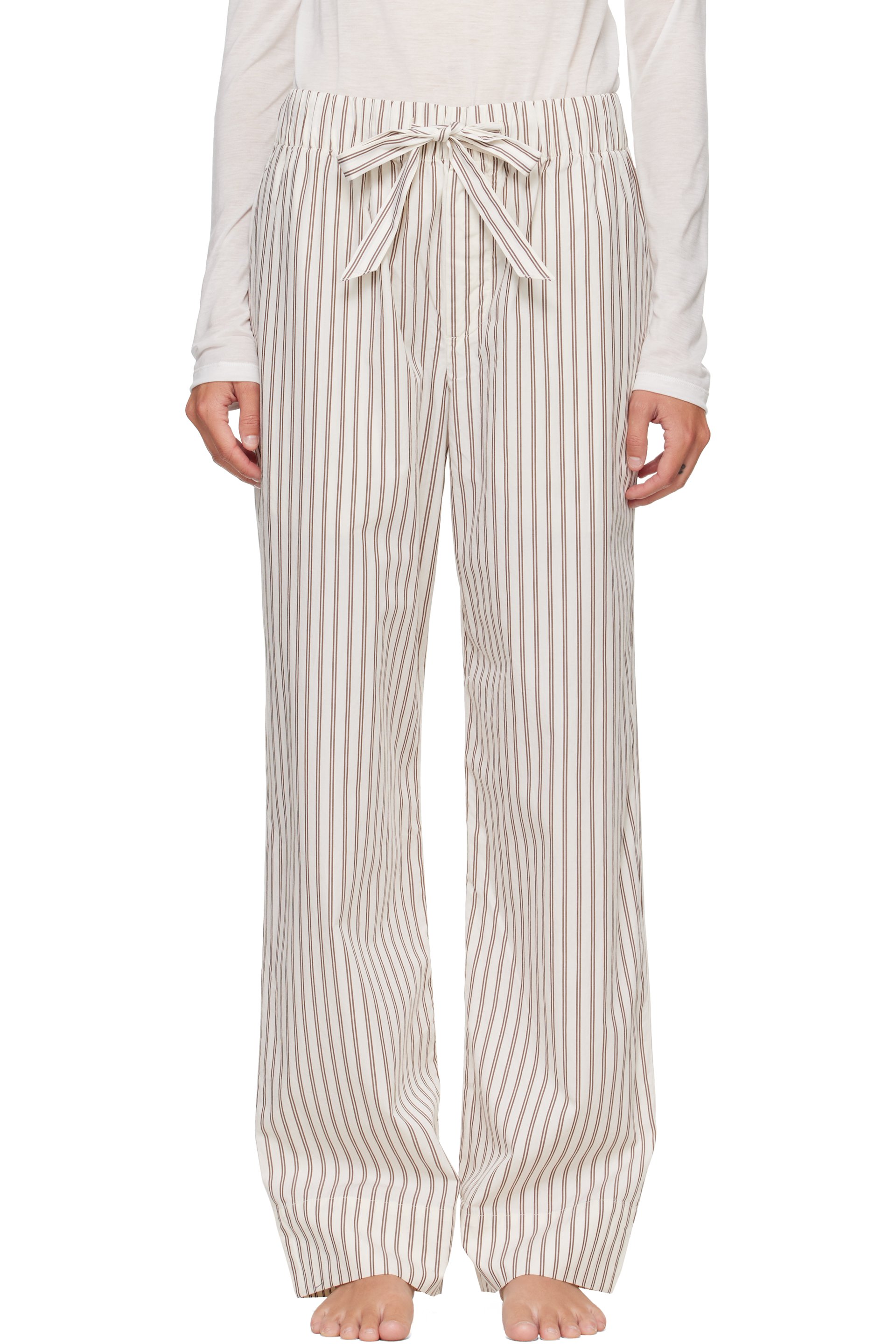 Tekla - Off-White & Brown Poplin Pyjama Pants