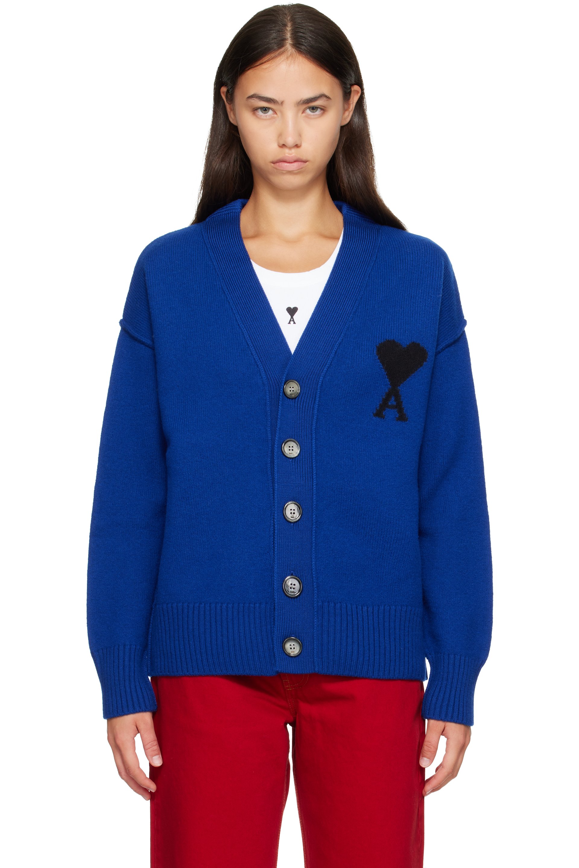AMI Paris - Navy Wool Ami de Coeur Cardigan