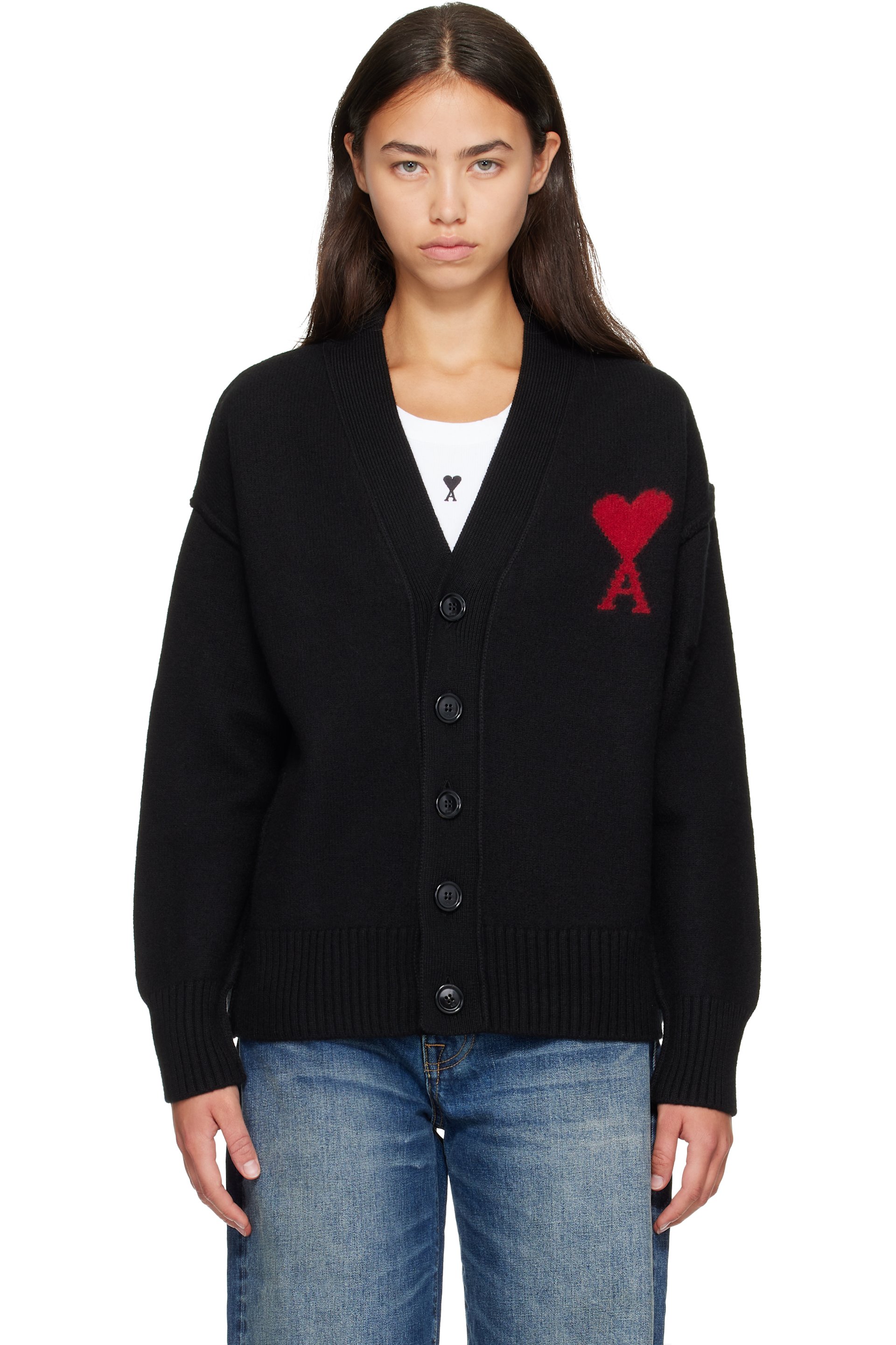 AMI Paris - Black Wool Ami de Coeur Cardigan