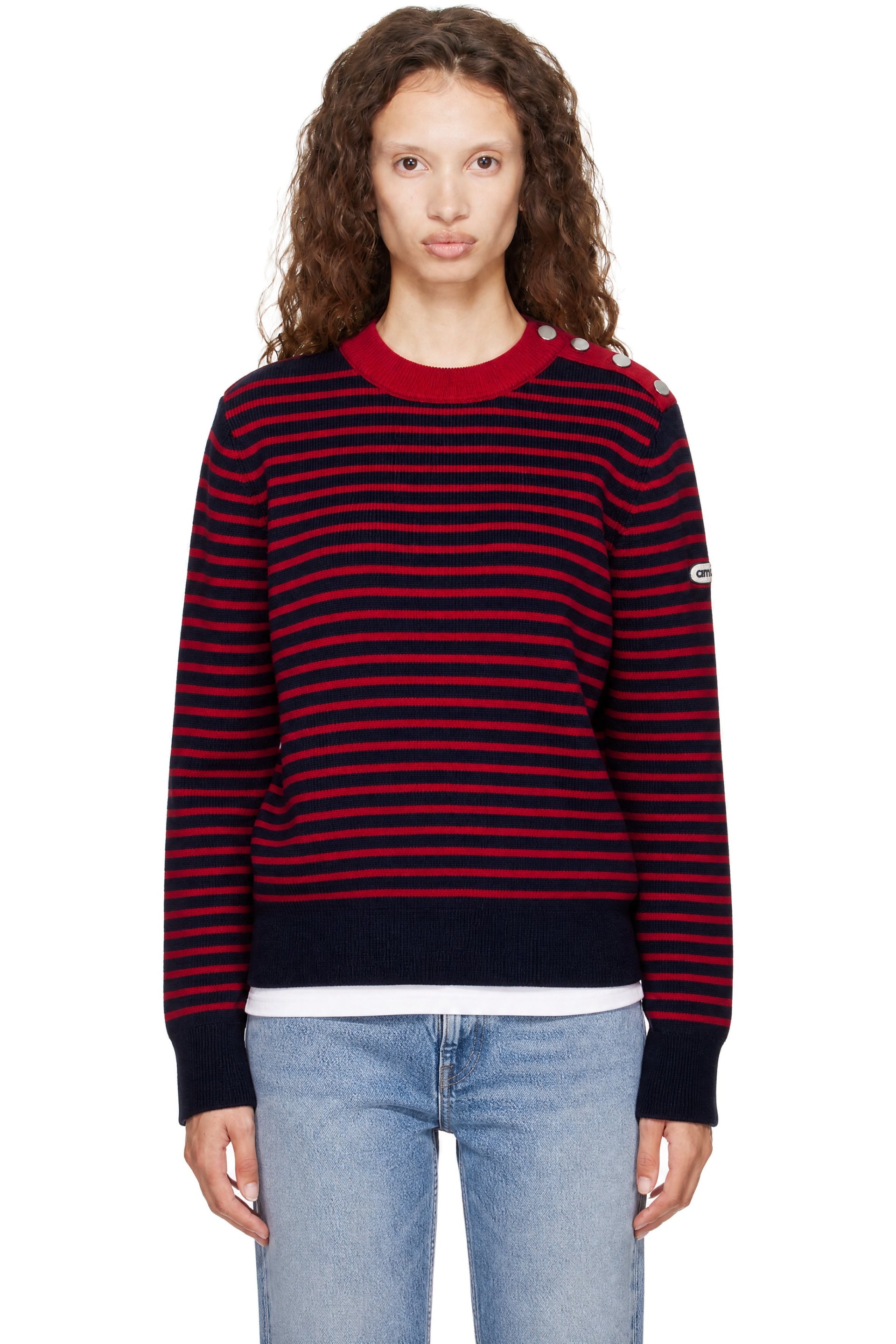 AMI Paris - Navy & Red Sailor Striped Wool Crewneck Sweater