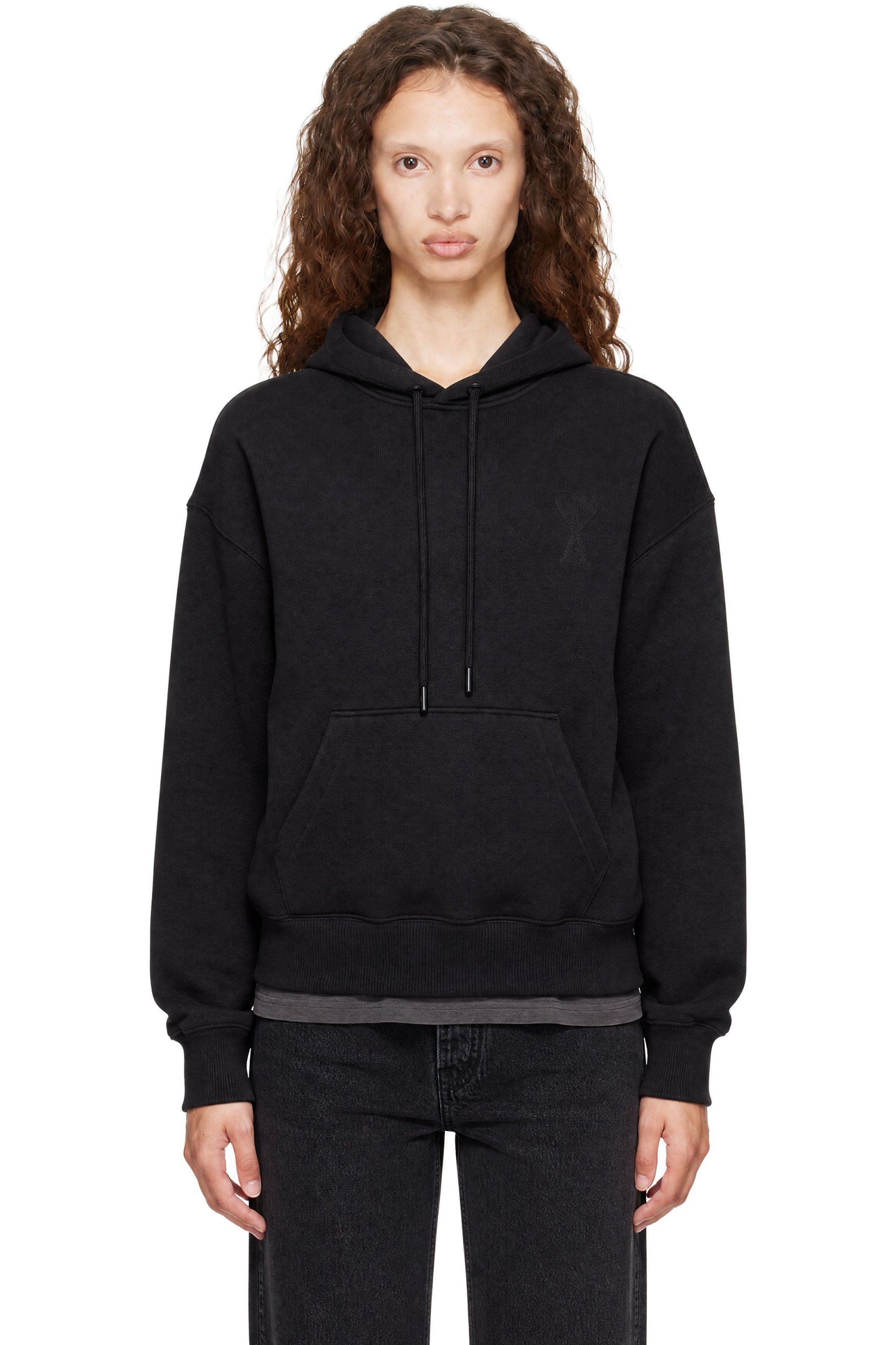 AMI Paris - Black Cotton Embossed Ami de Coeur Hoodie