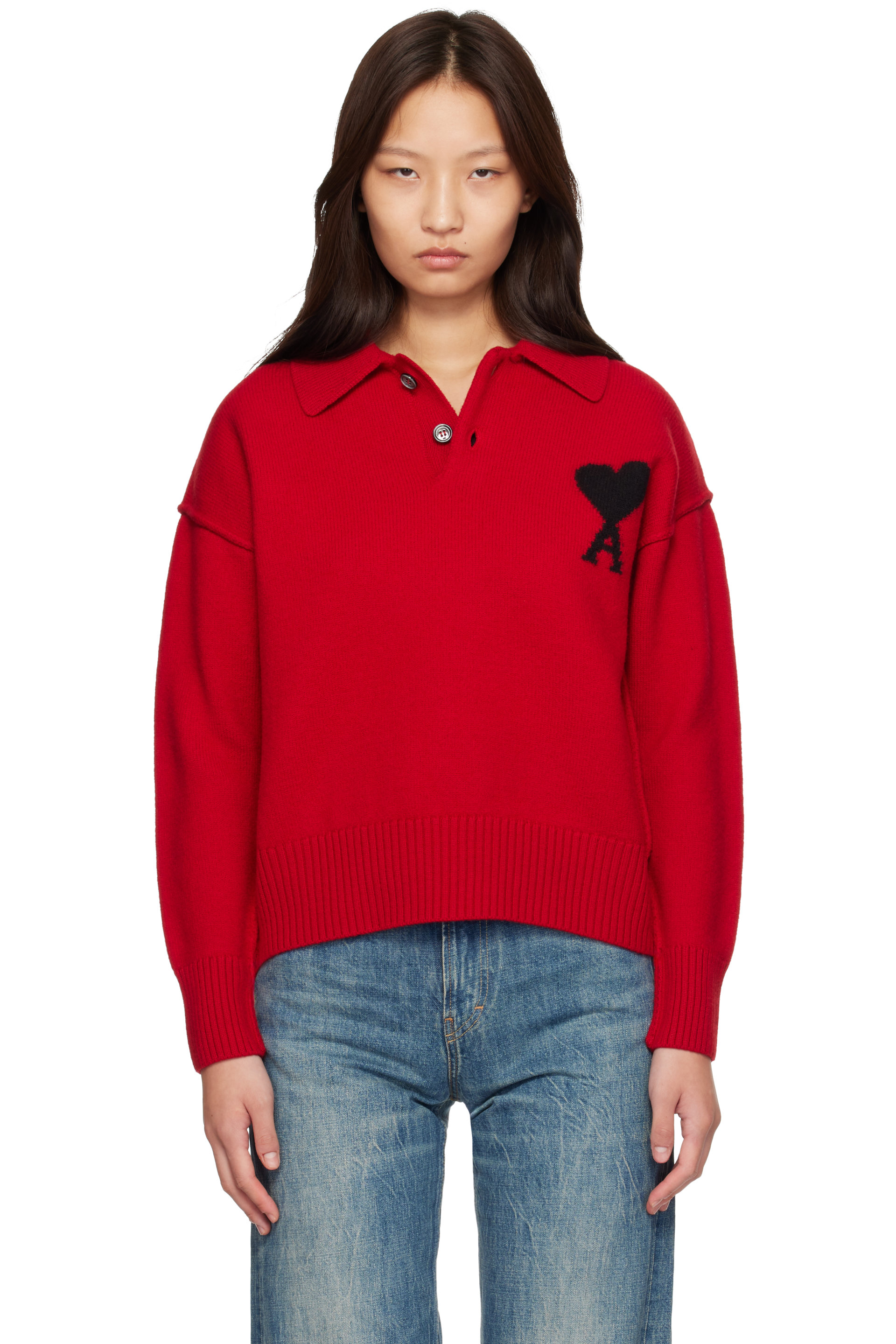 AMI Paris - Red Wool Ami de Coeur Polo