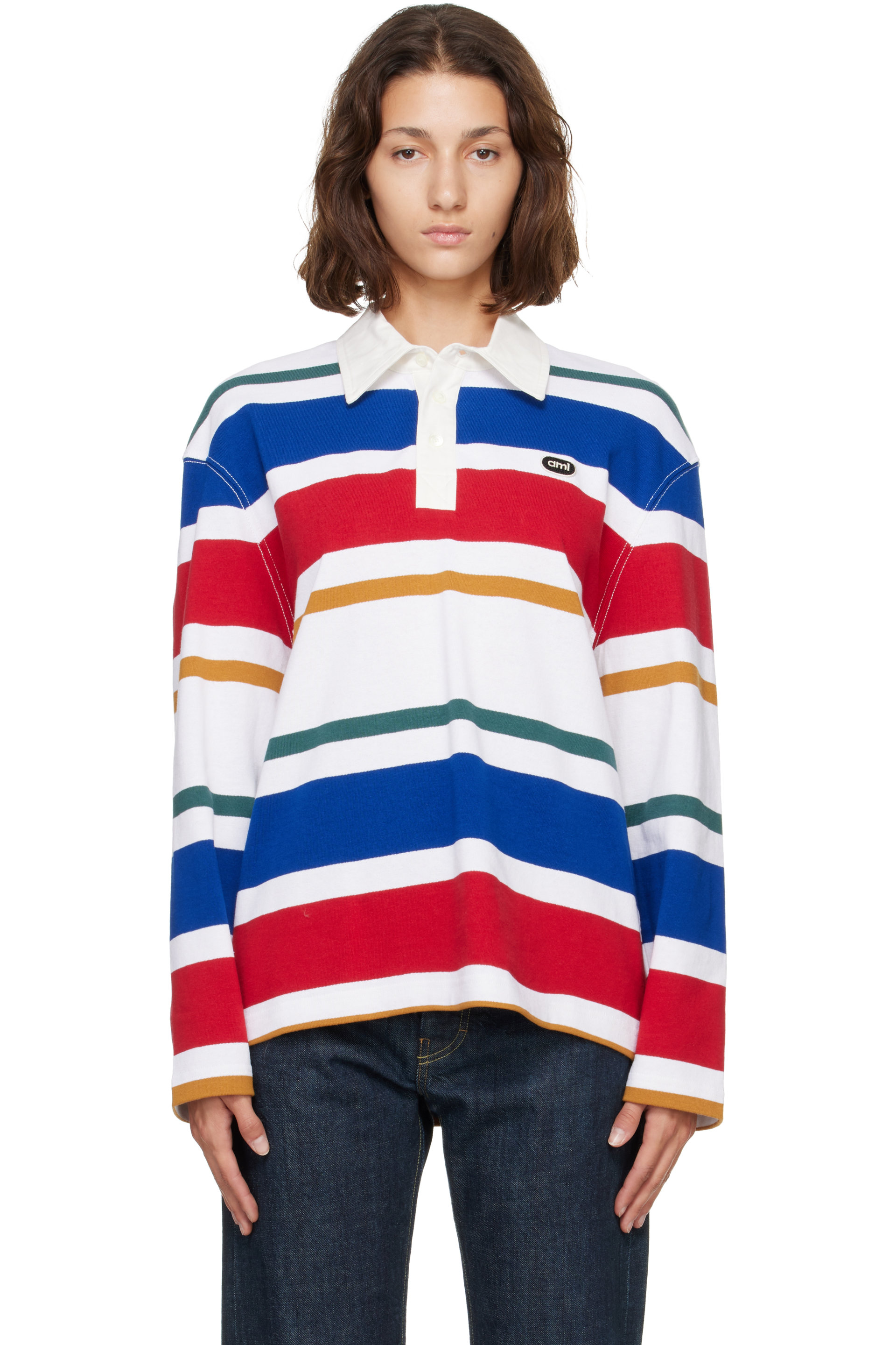 AMI Paris - Multicolor Striped Cotton Ami Patch Polo