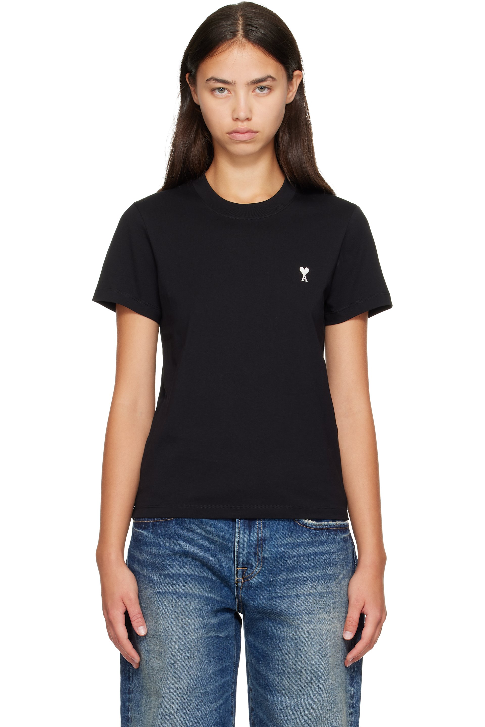 AMI Paris - T-shirt noir en coton à logo Ami de cœur