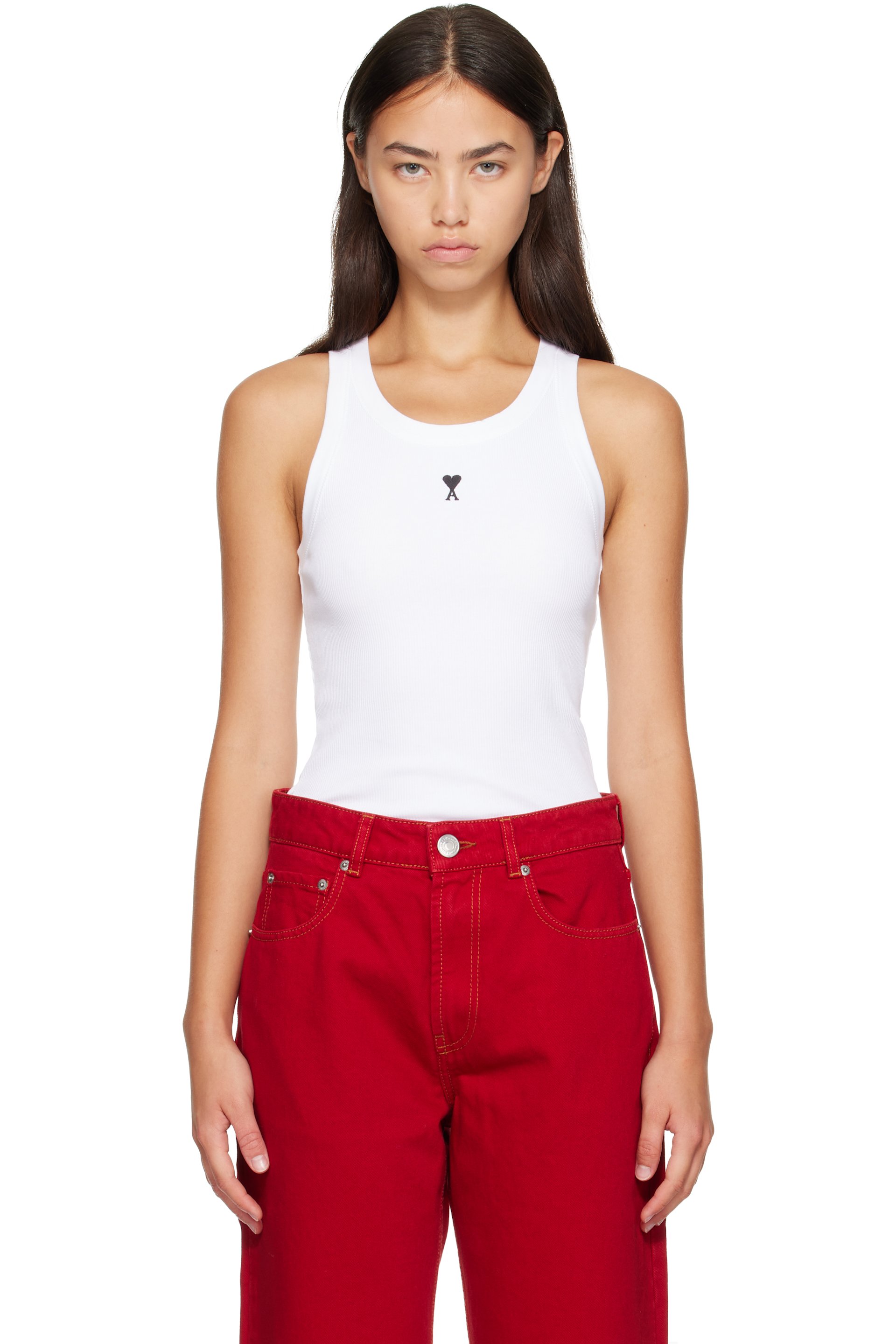 AMI Paris - White Cotton Ami De Coeur Tank Top