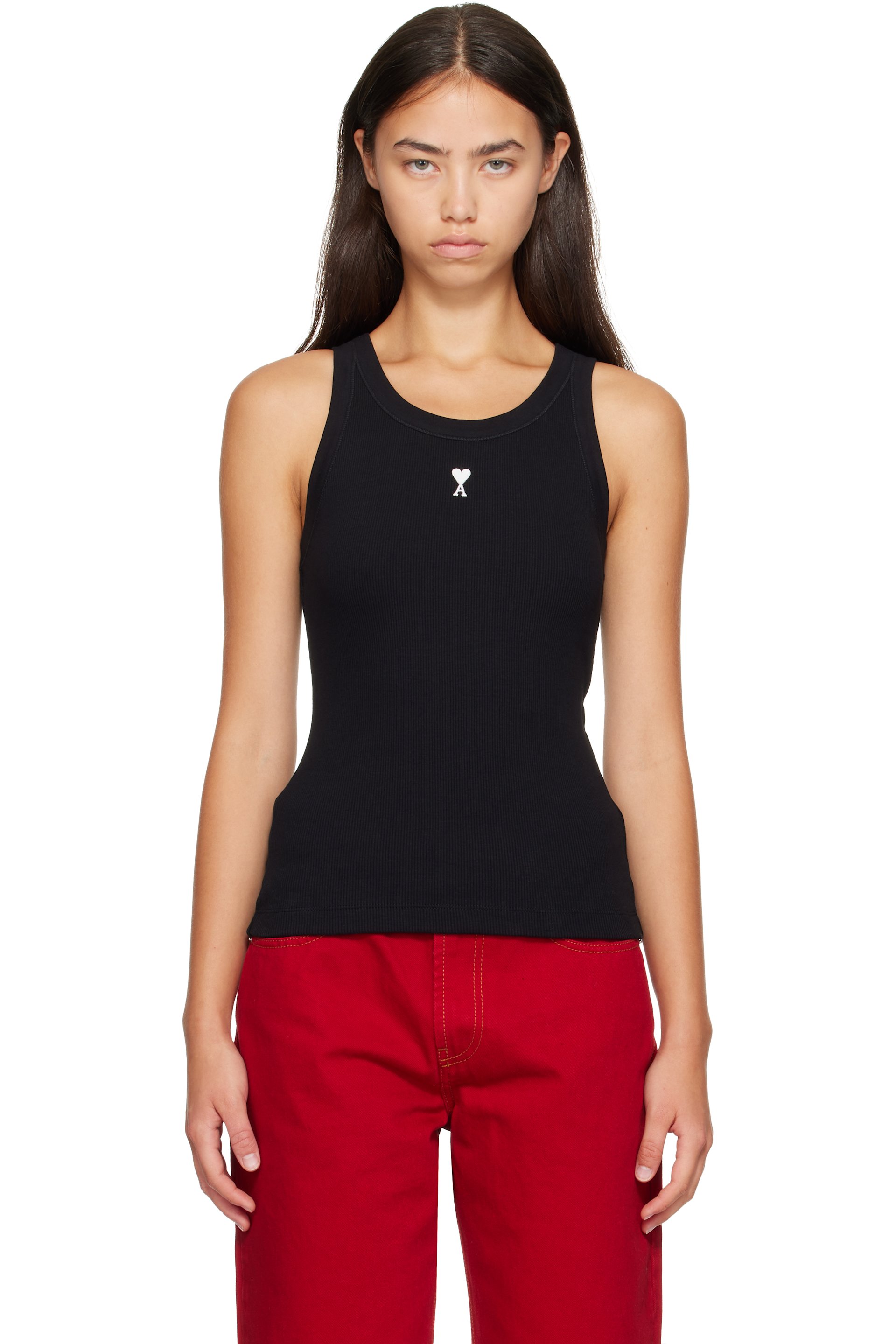 AMI Paris - Black Cotton Ami De Coeur Tank Top
