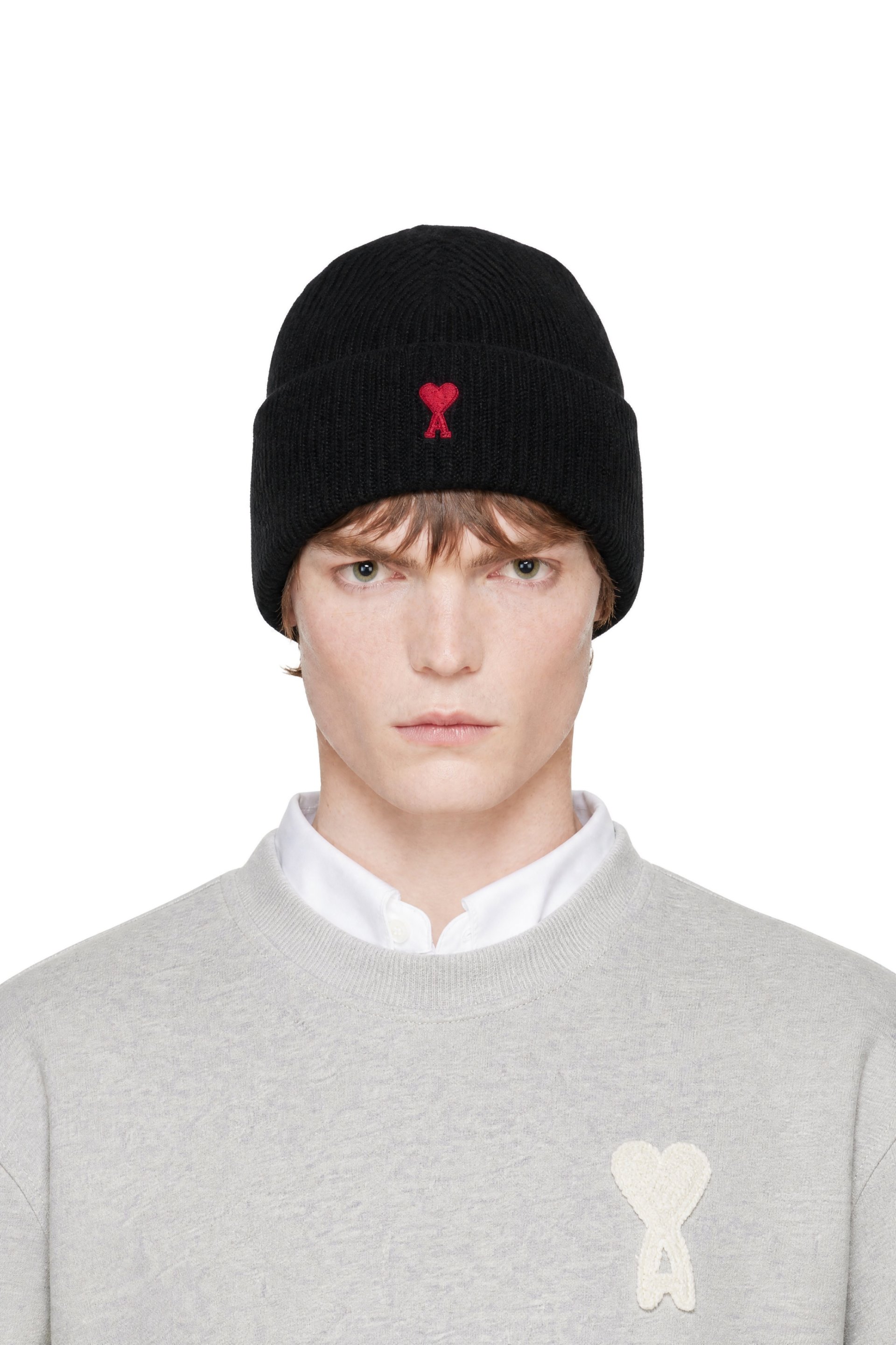AMI Paris - Black Wool Ami De Coeur Beanie