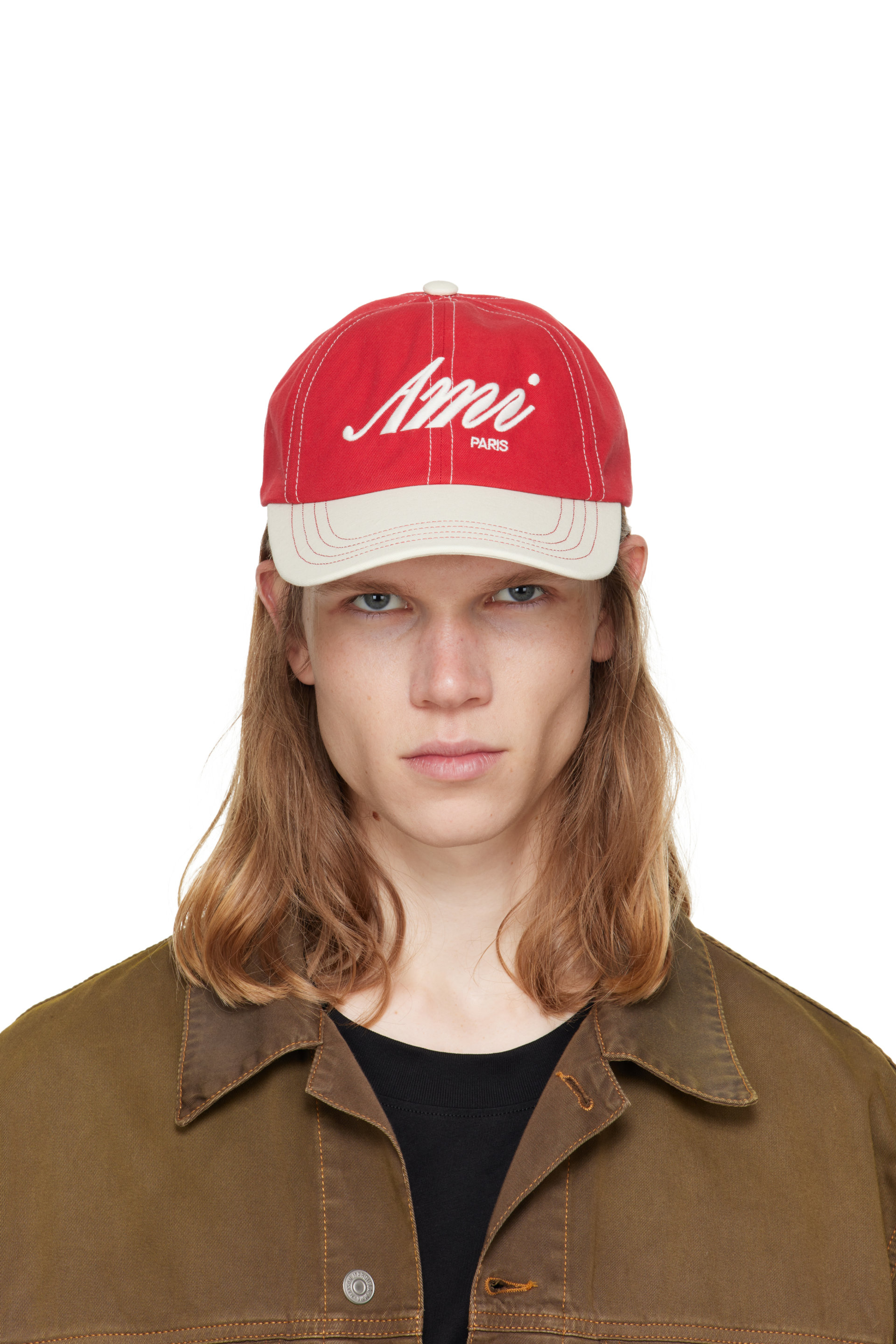 AMI Paris - Red & White 'AMI' Embroidery Bicolor Cap