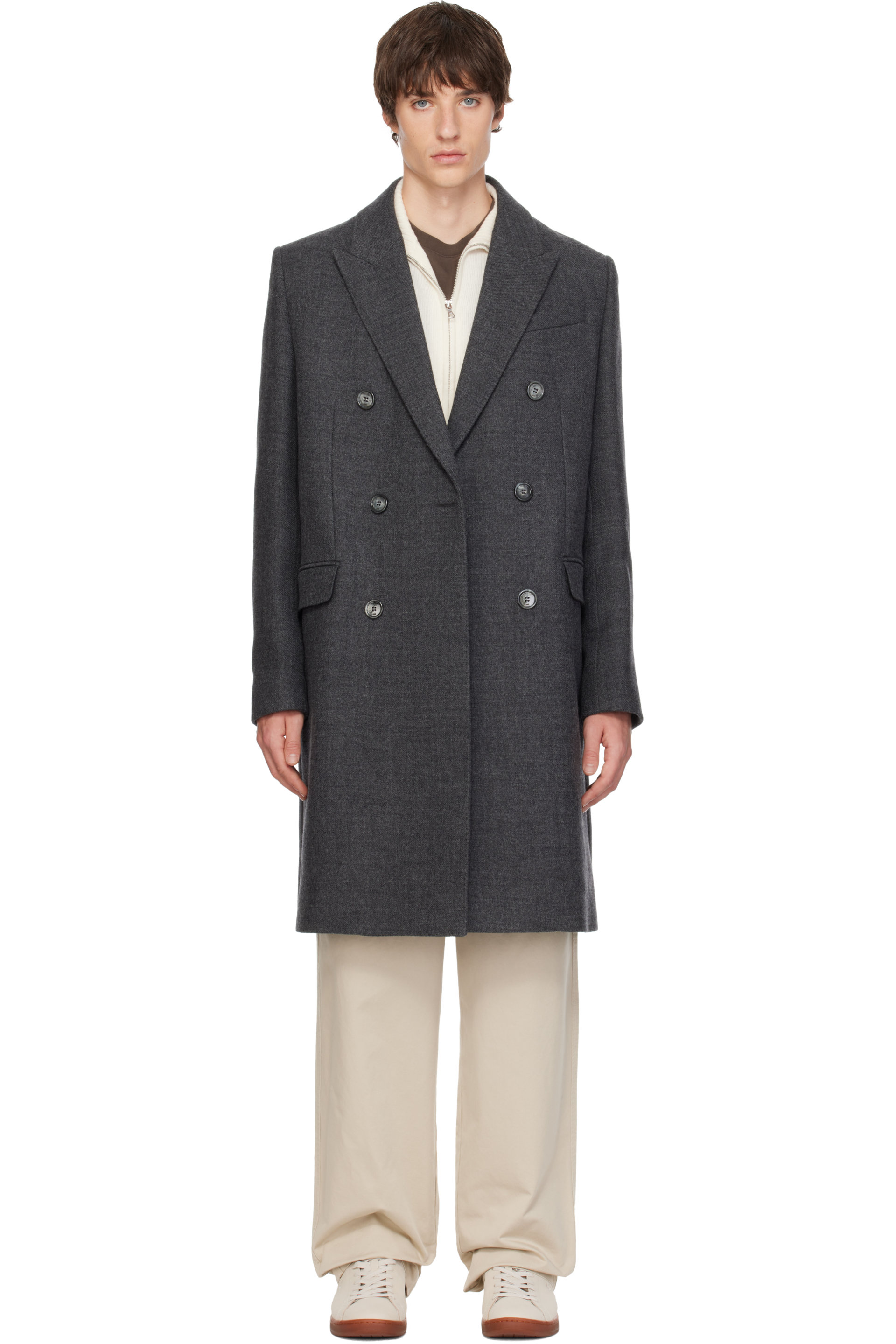 AMI Paris - Manteau gris en laine à double boutonnage