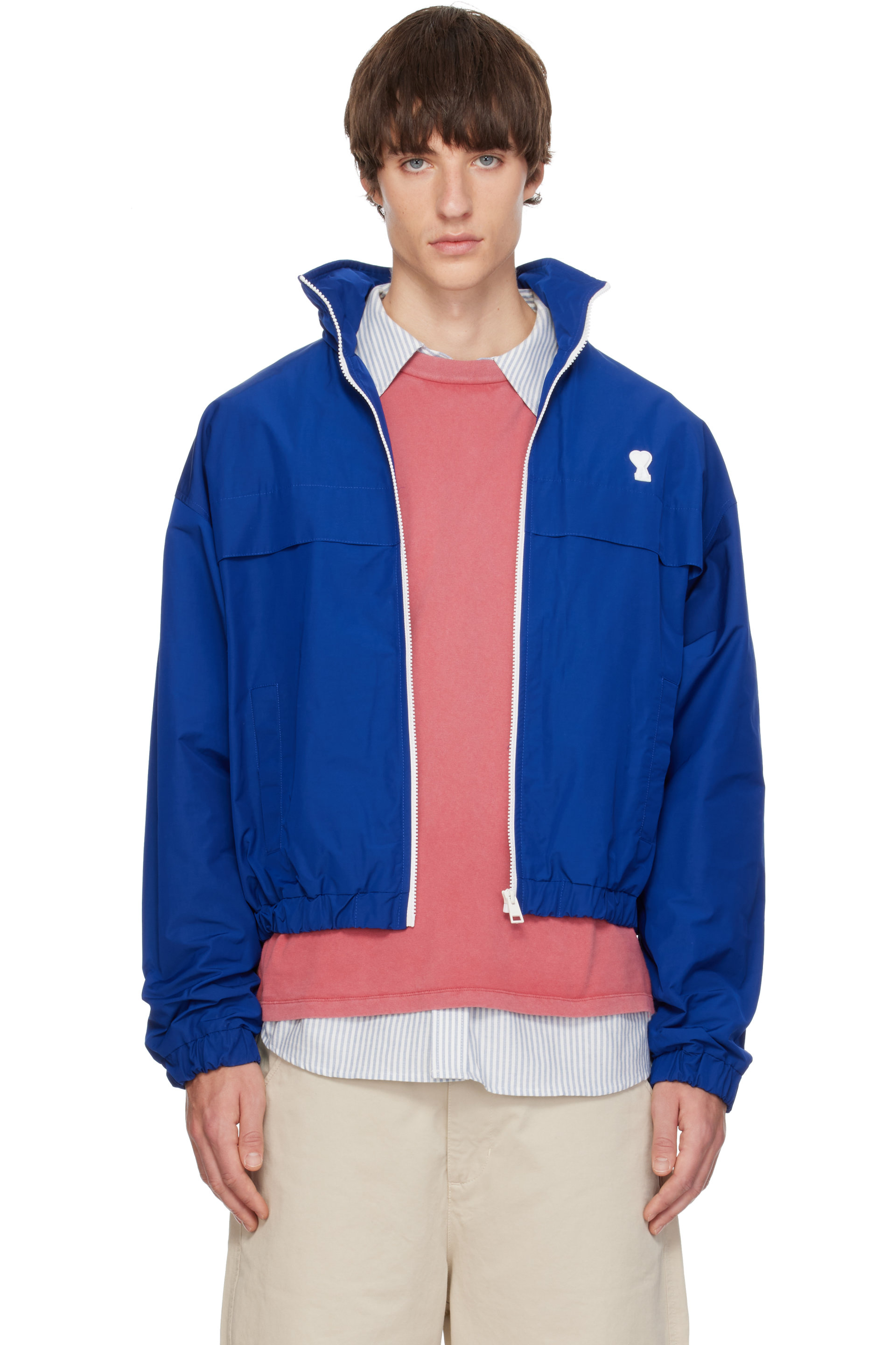 AMI Paris - Blouson coupe-vent bleu à logo Ami de cœur