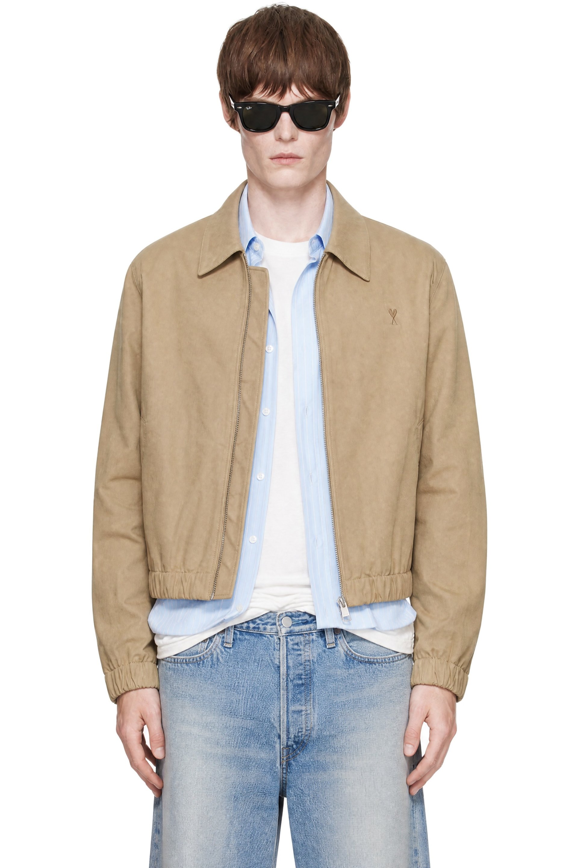 AMI Paris - Blouson rembourré beige en coton à logo Ami de cœur