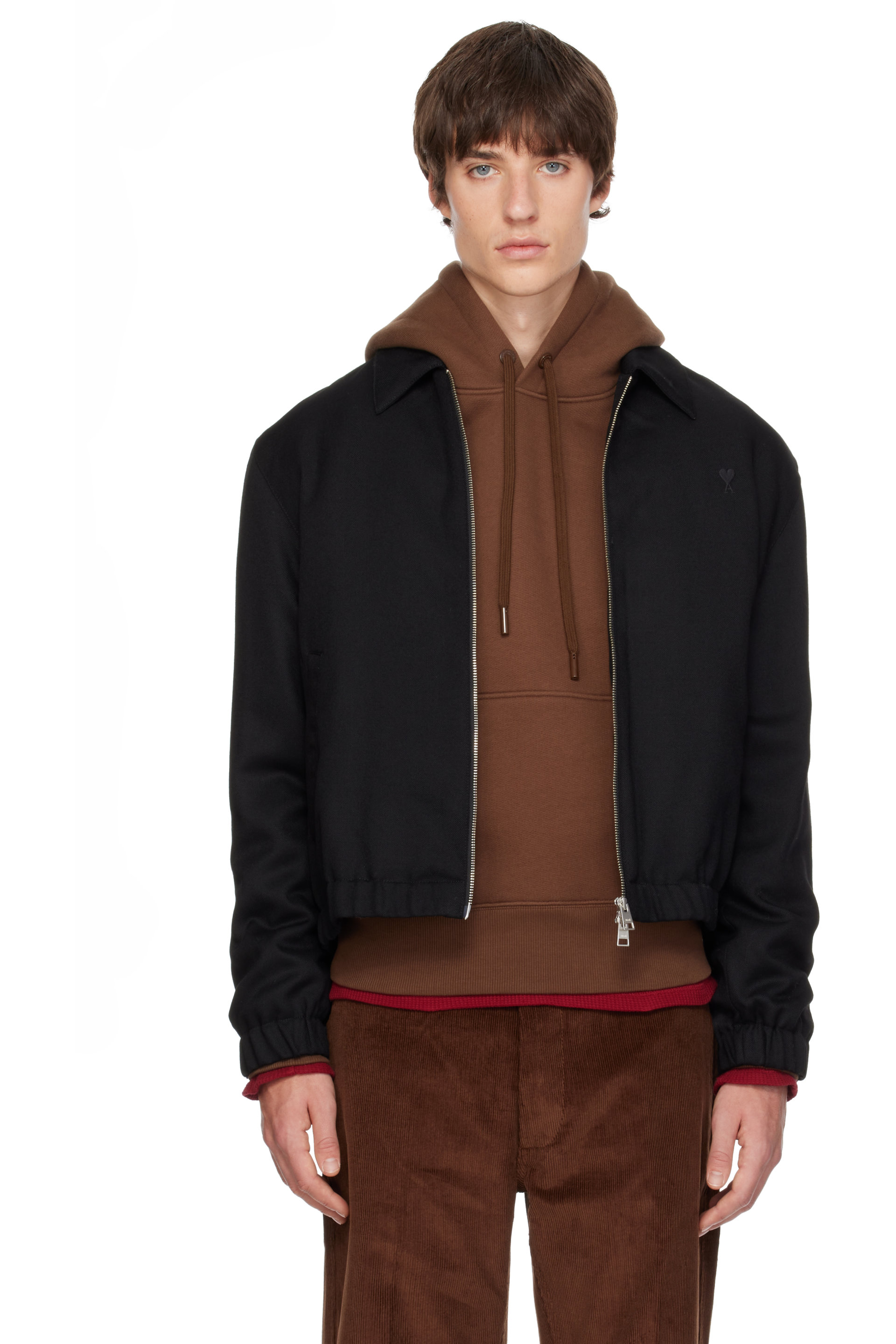 AMI Paris - Blouson rembourré noir en laine à logo Ami de cœur