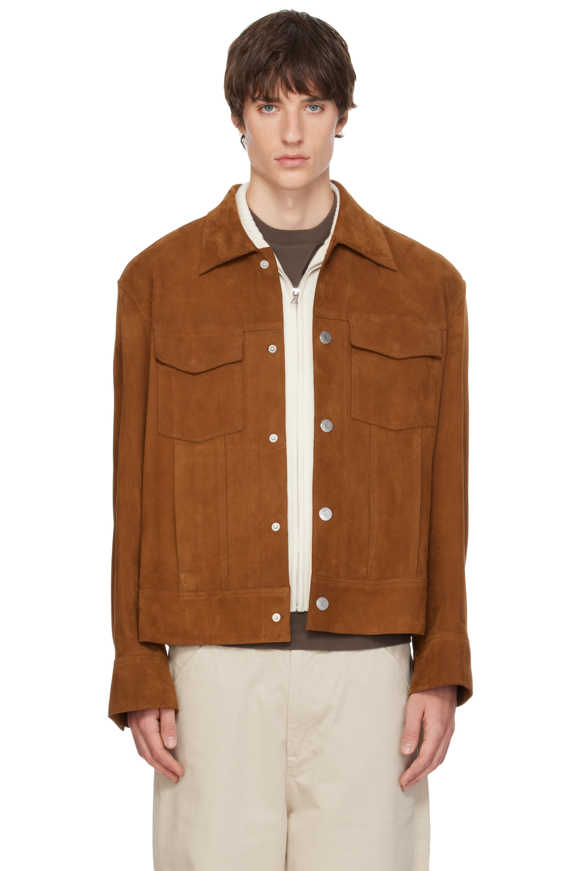AMI Paris - Blouson camionneur brun clair en suède