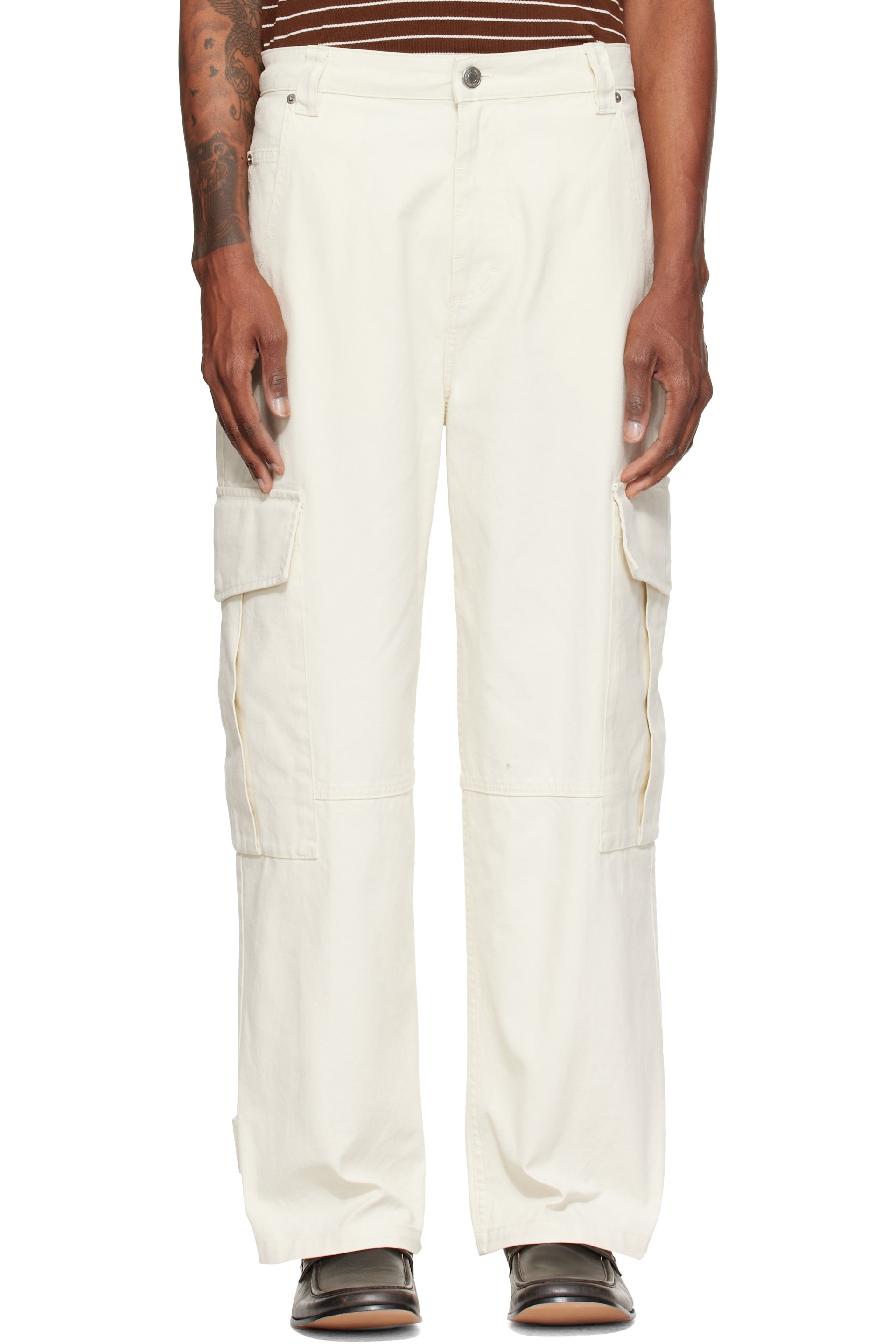 AMI Paris - Pantalon cargo ample blanc cassé en coton