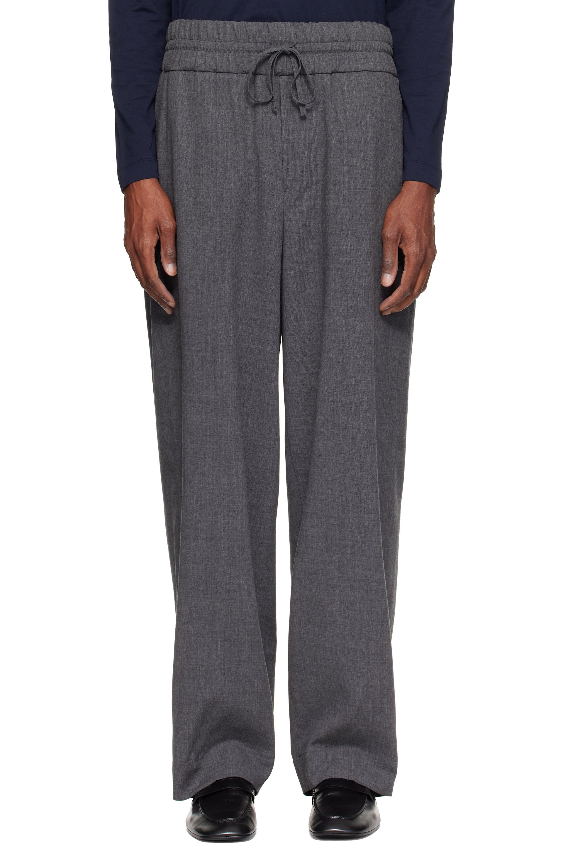 AMI Paris - Pantalon gris en laine à taille élastique