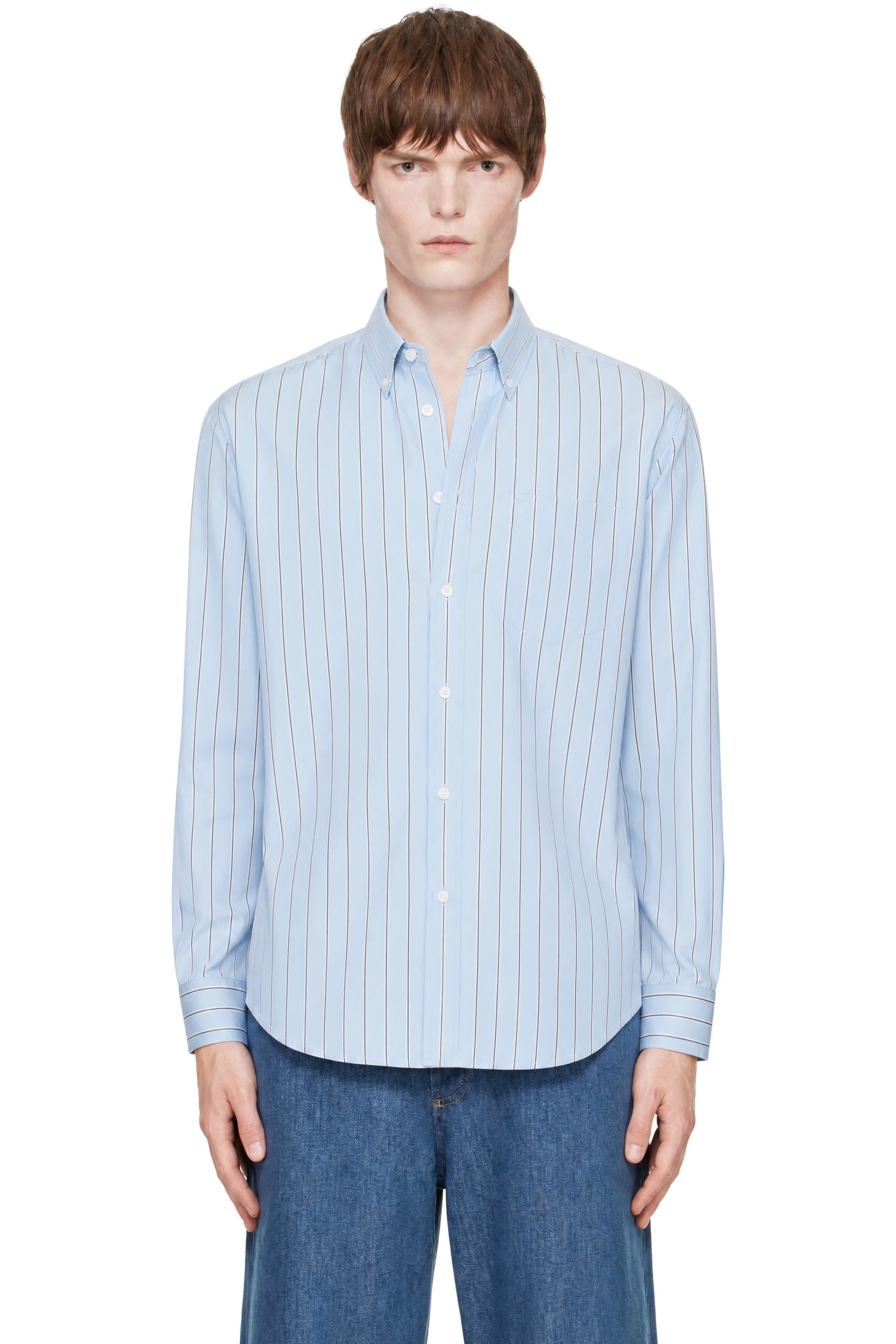 AMI Paris - Blue Boxy Striped Cotton Ami de Coeur Shirt