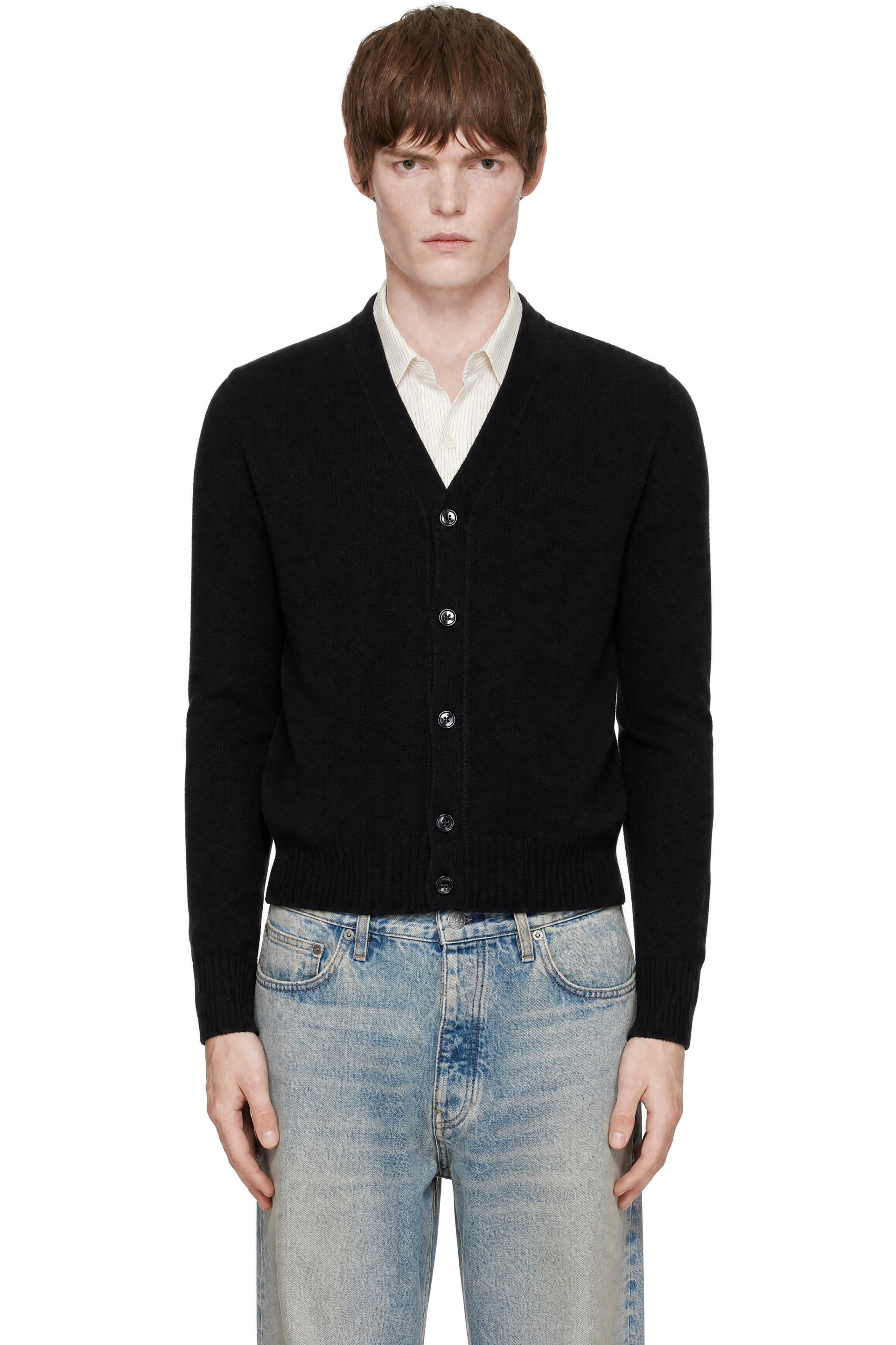 AMI Paris - Black Cashmere Tonal Ami de Coeur Cardigan