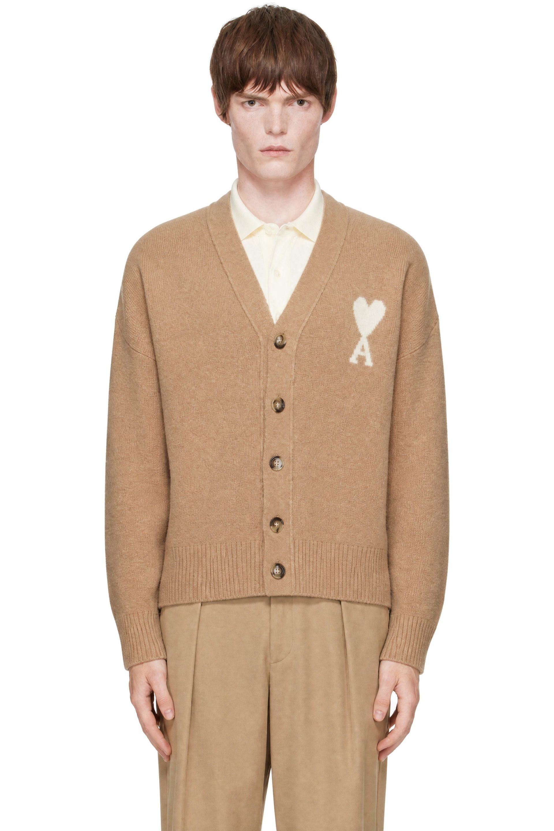 AMI Paris - Beige Alpaca Ami de Coeur Cardigan