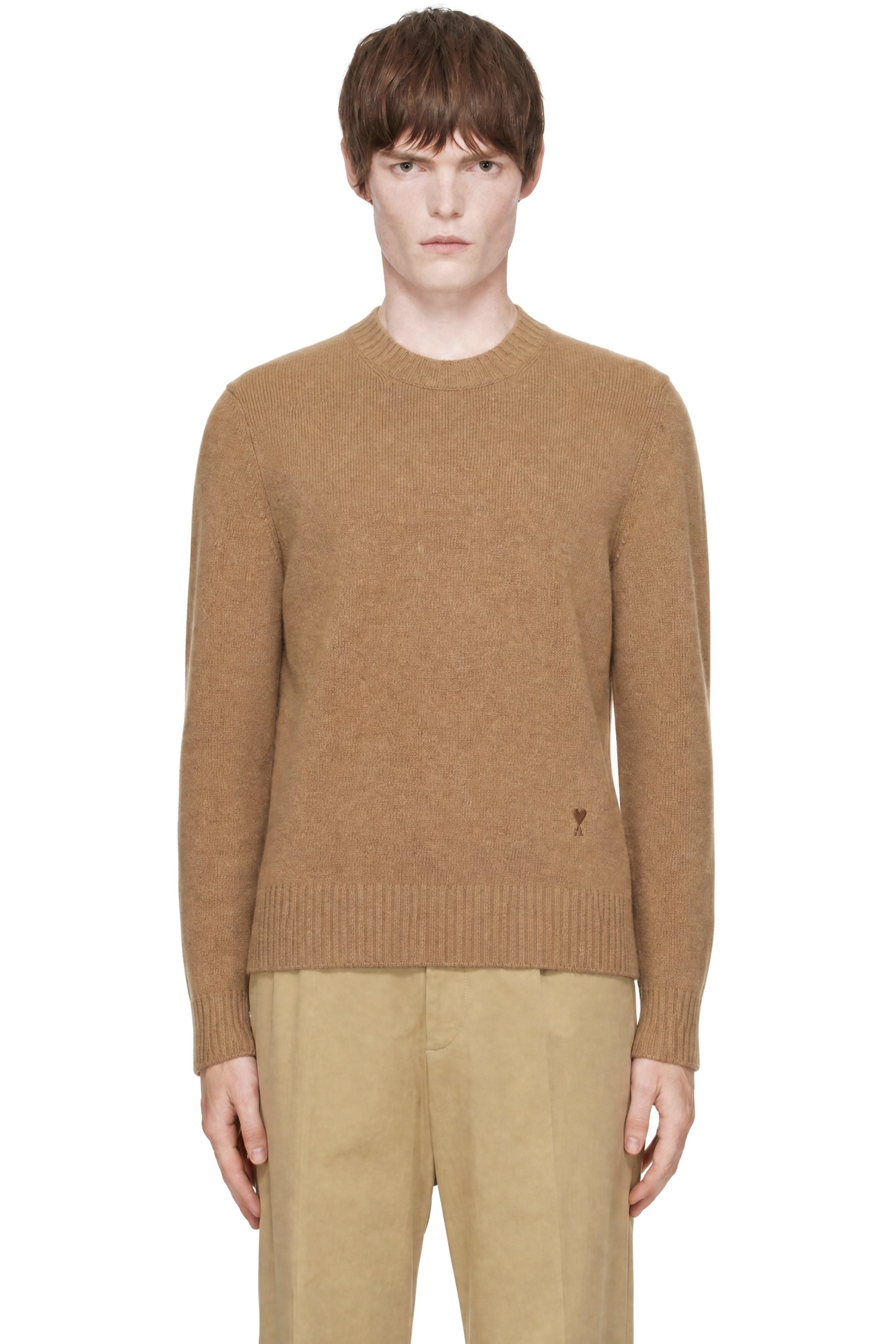 AMI Paris - Beige Crewneck Cashmere Ami de Coeur Sweater