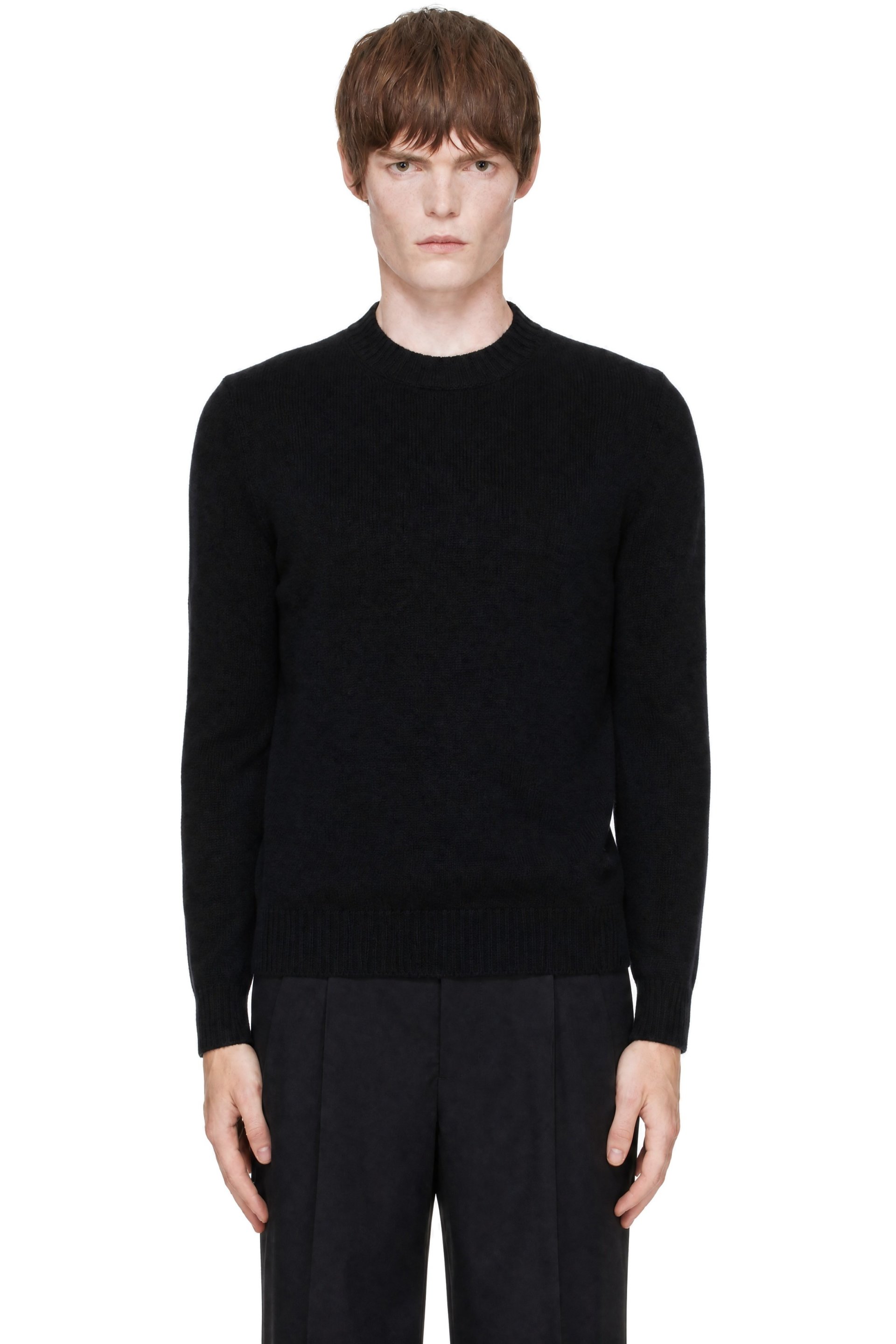 AMI Paris - Black Crewneck Cashmere Ami de Coeur Sweater