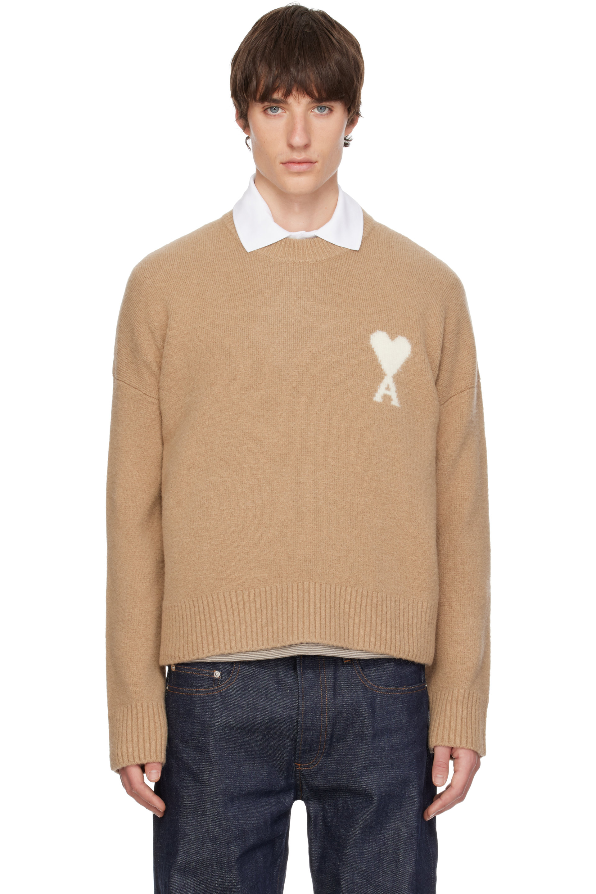 AMI Paris - Beige Crewneck Alpaca Ami de Coeur Sweater