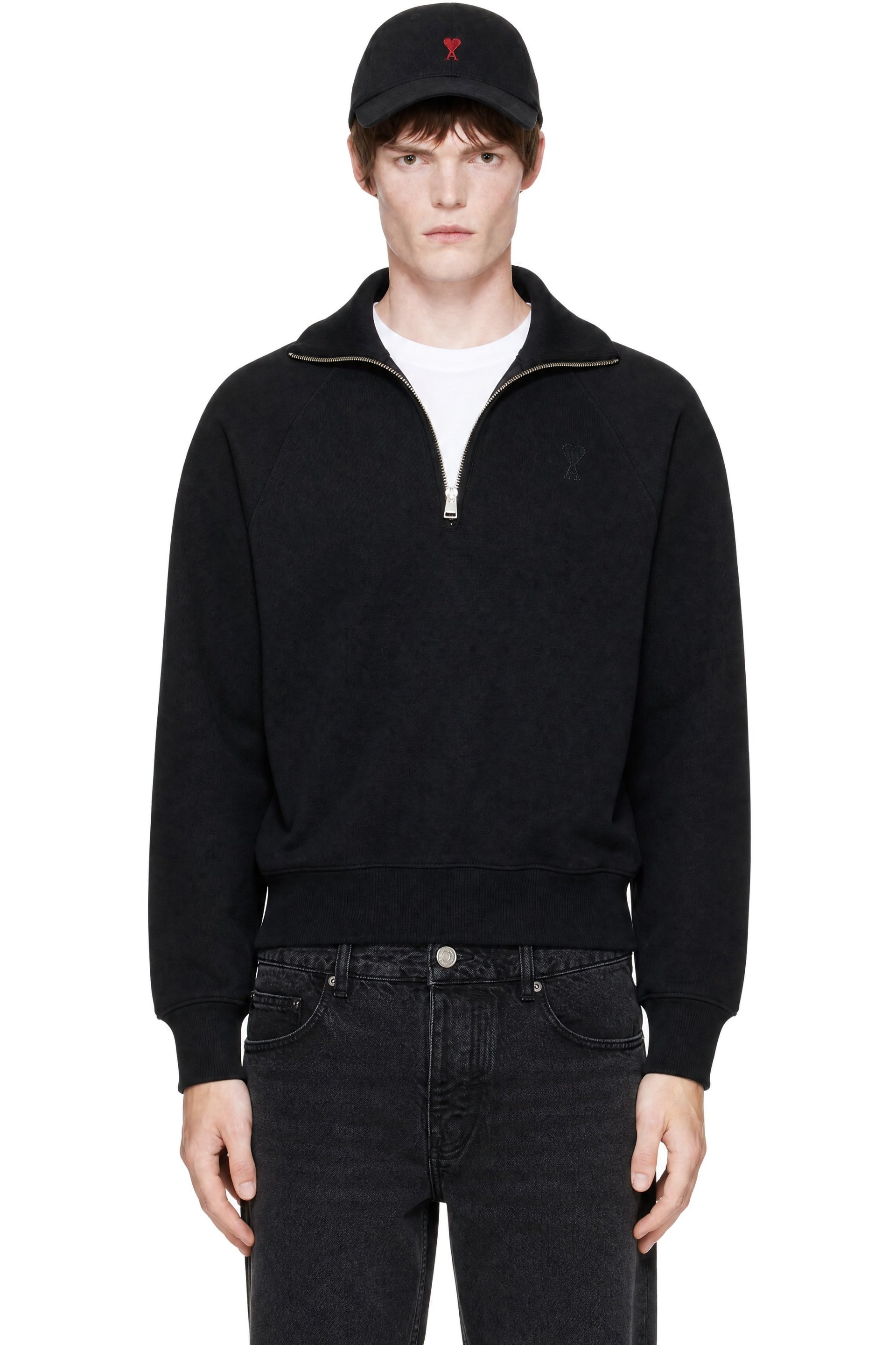 AMI Paris - Black Tonal Embossed Ami de Coeur Sweatshirt