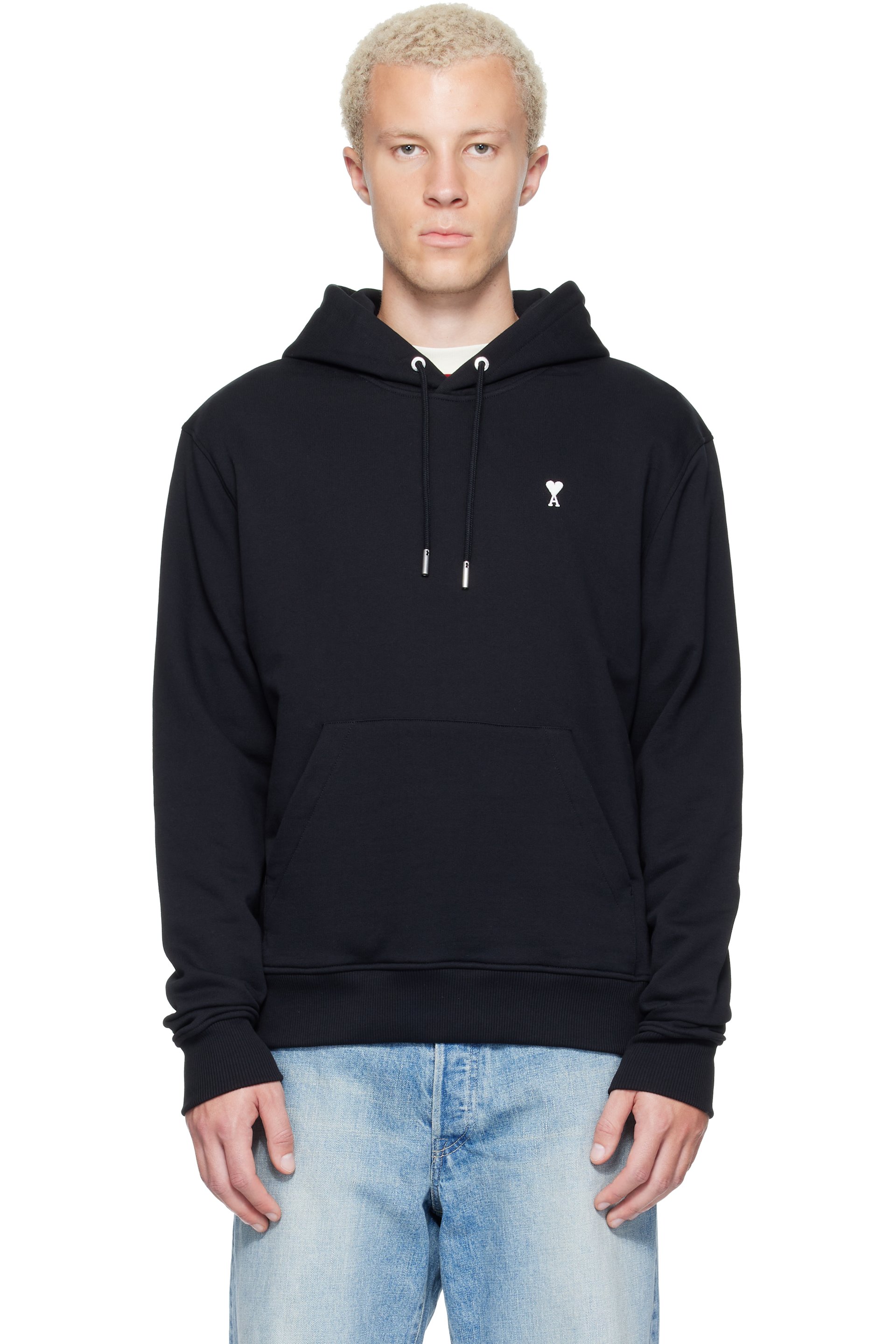 AMI Paris - Black Cotton Ami de Coeur Hoodie