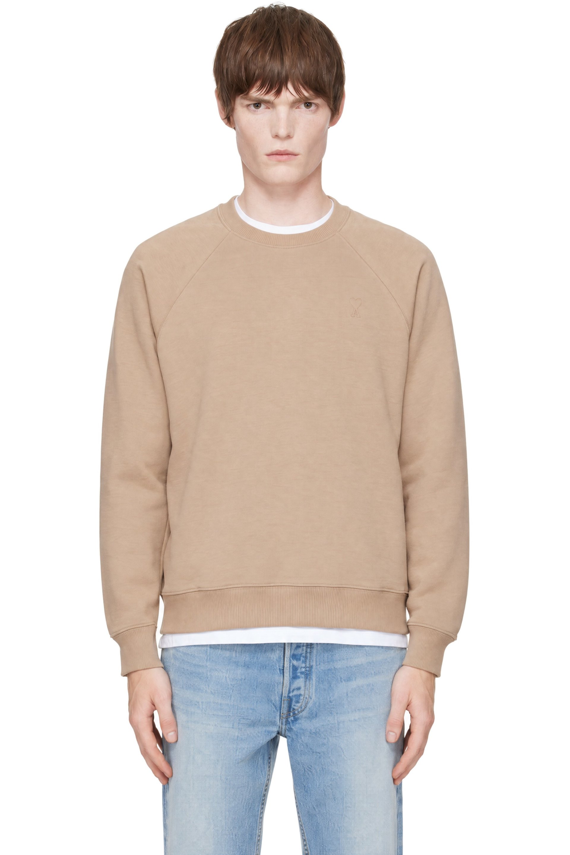 AMI Paris - Beige Cotton Embossed Ami de Coeur Sweatshirt