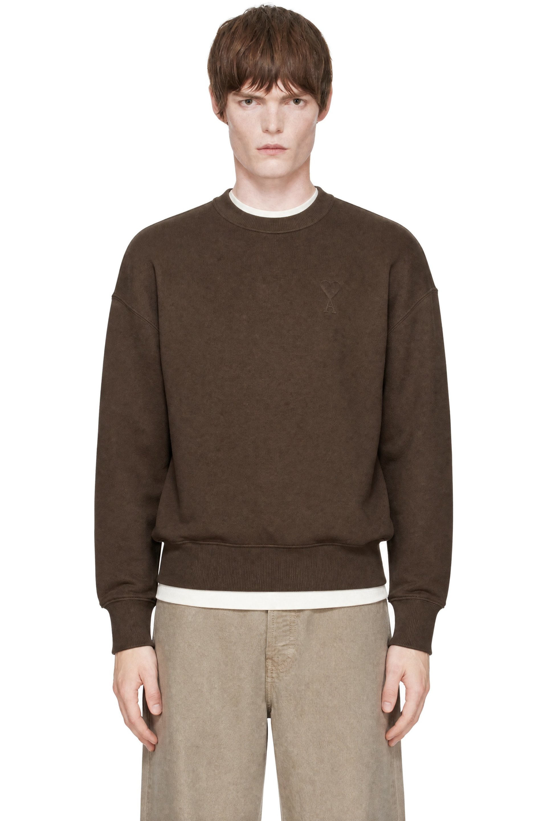 AMI Paris - Brown Tonal Embossed Ami de Coeur Sweatshirt