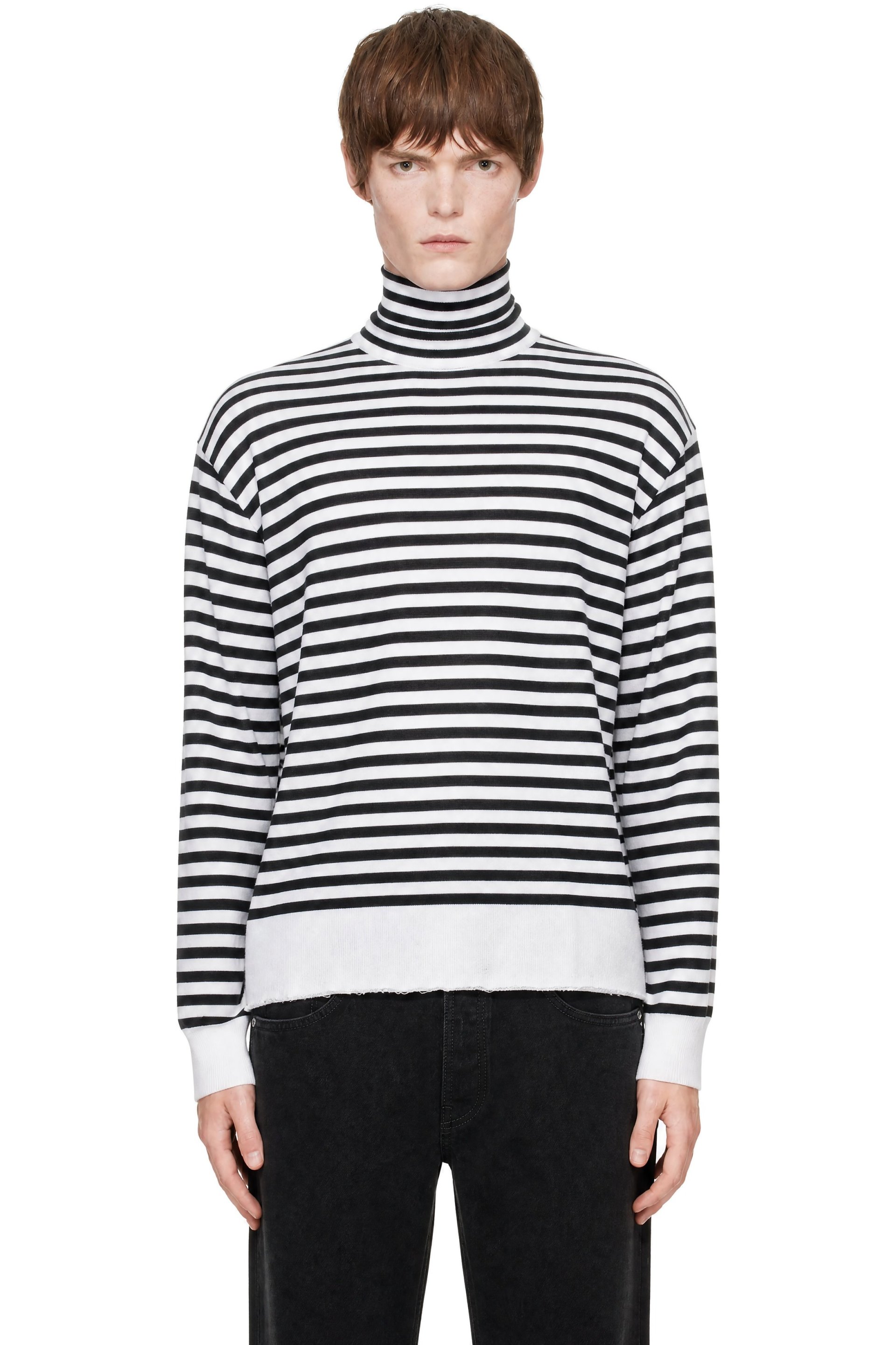 AMI Paris - Black & White Sailor Wool & Silk Turtleneck